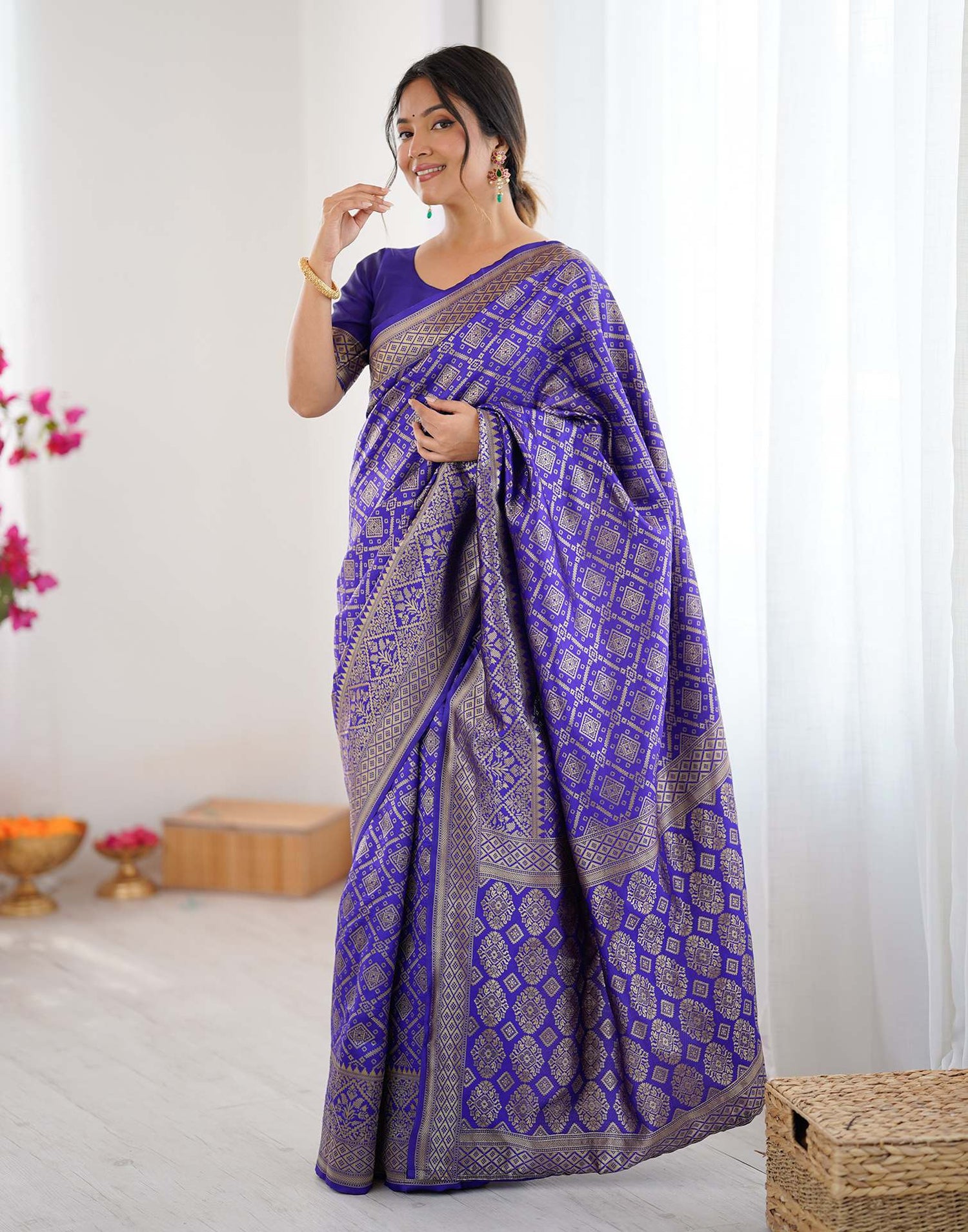 Violet Silk Woven Banarasi Saree