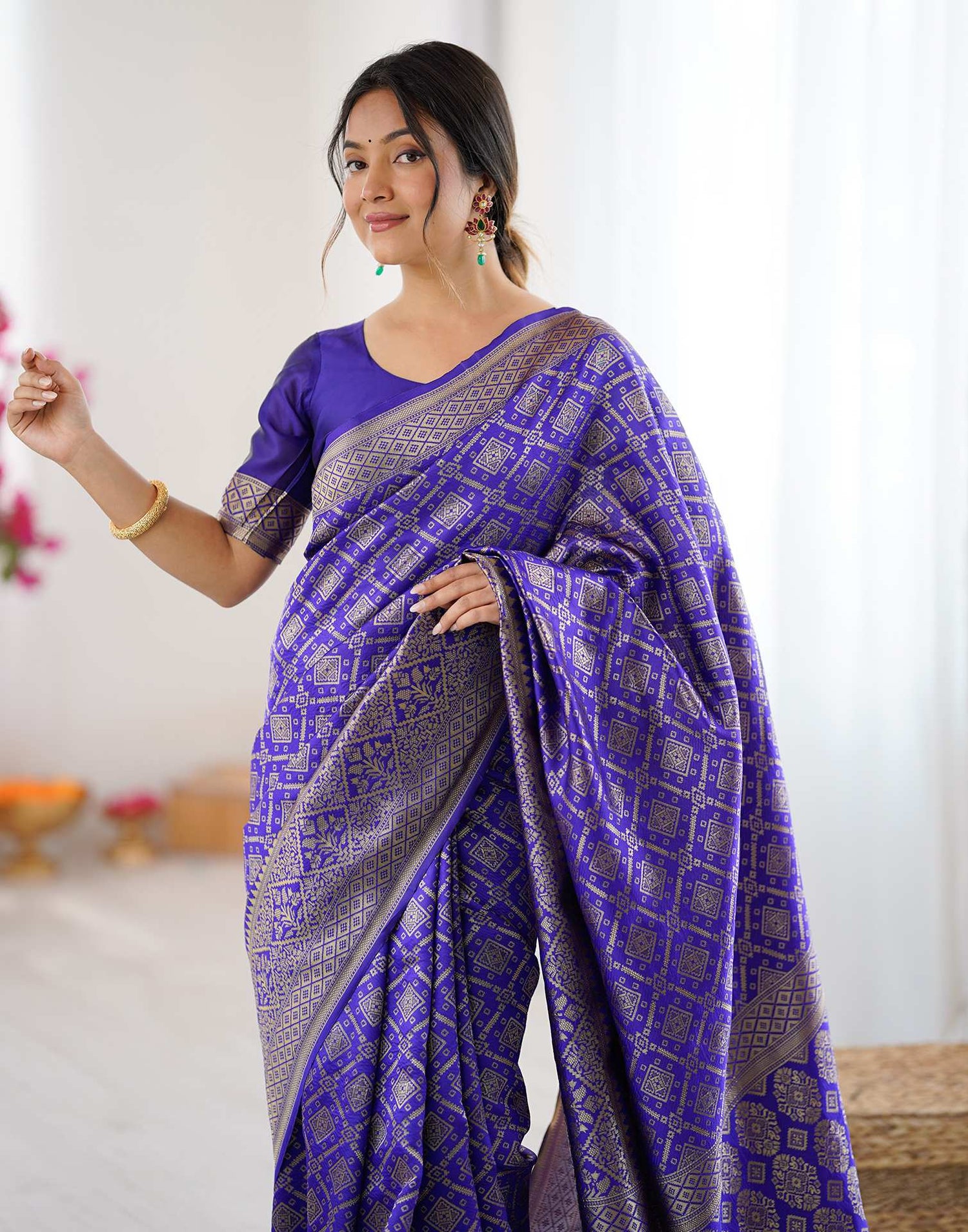 Violet Silk Woven Banarasi Saree