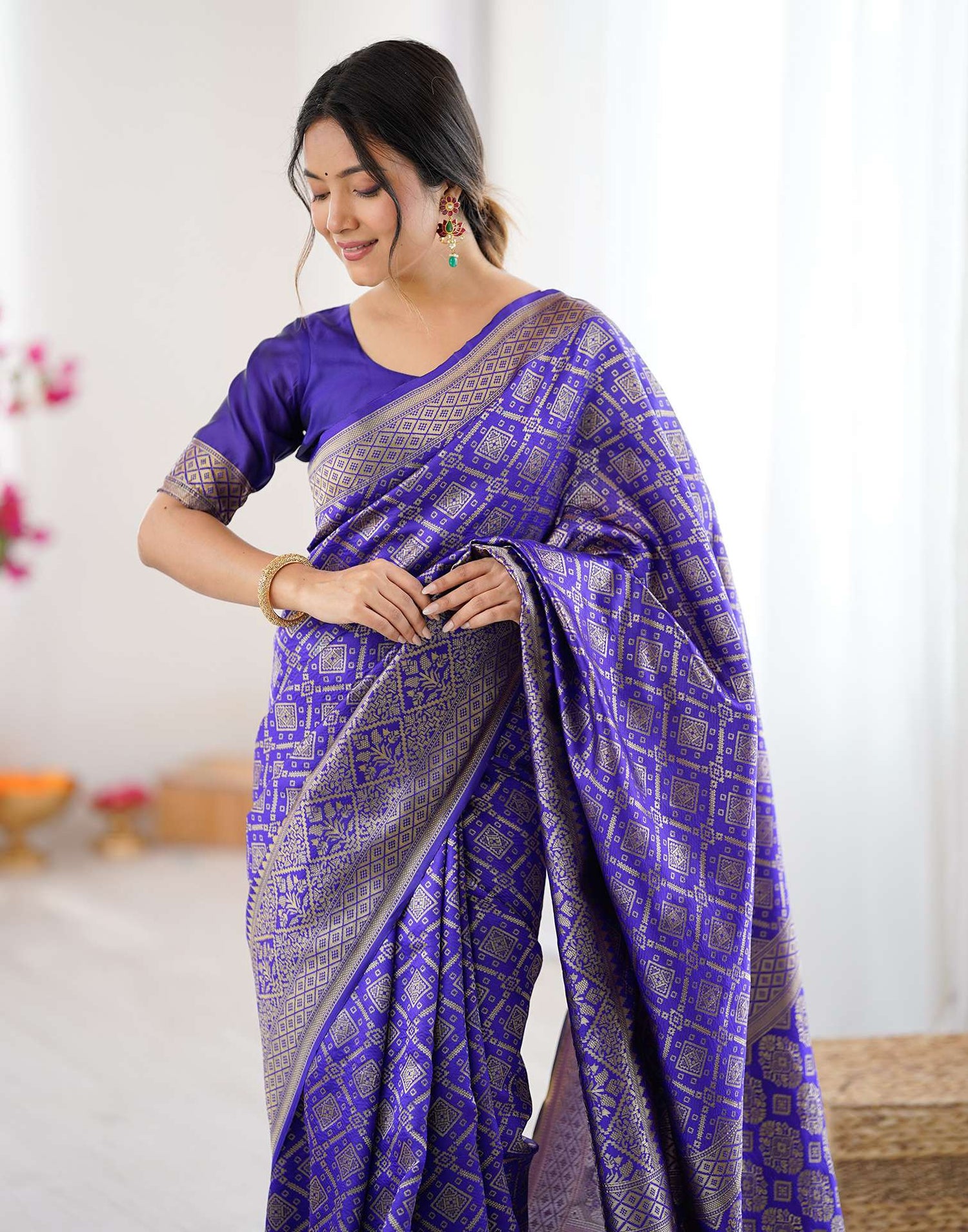 Violet Silk Woven Banarasi Saree