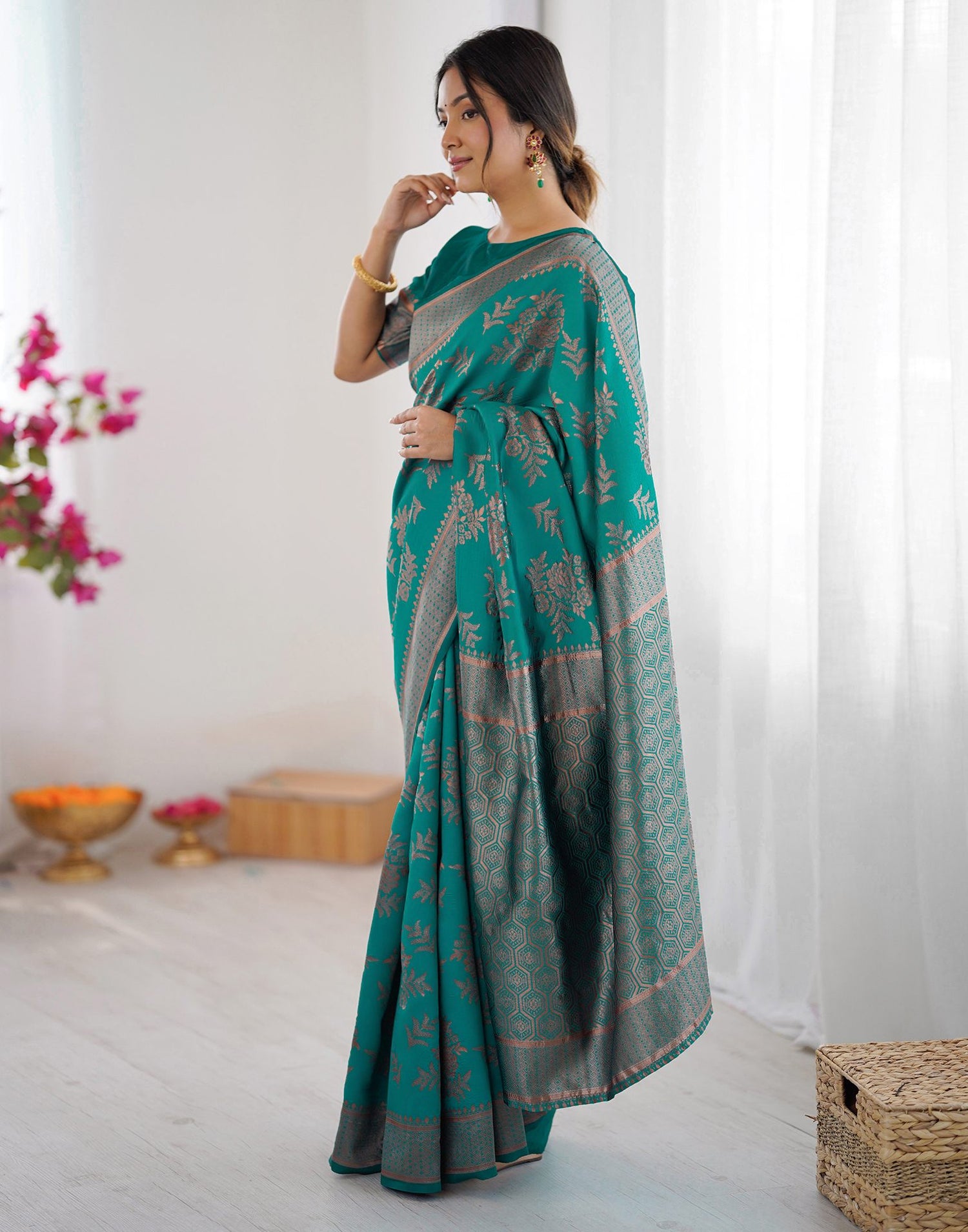 Teal Green Silk Woven Banarasi Saree