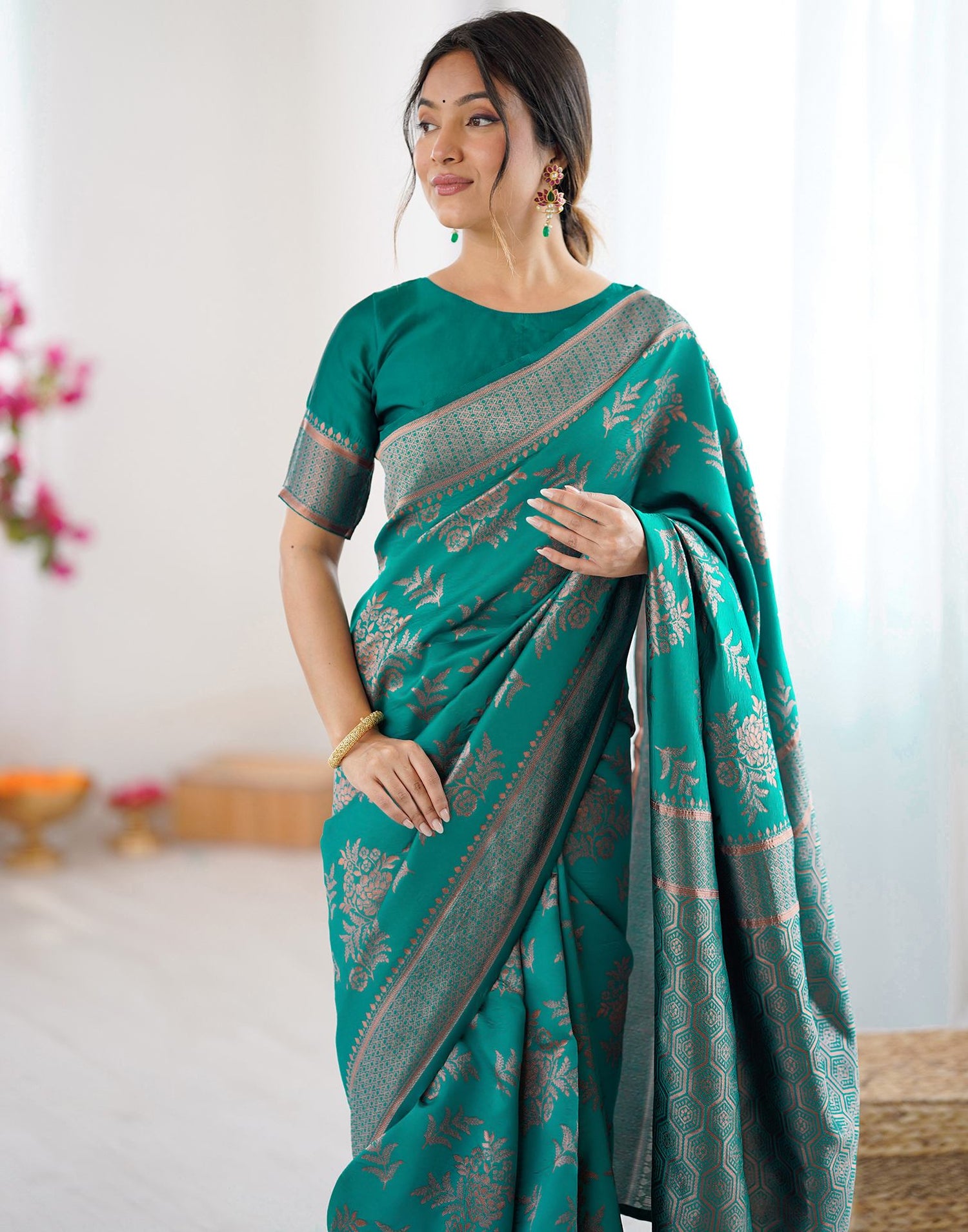 Teal Green Silk Woven Banarasi Saree