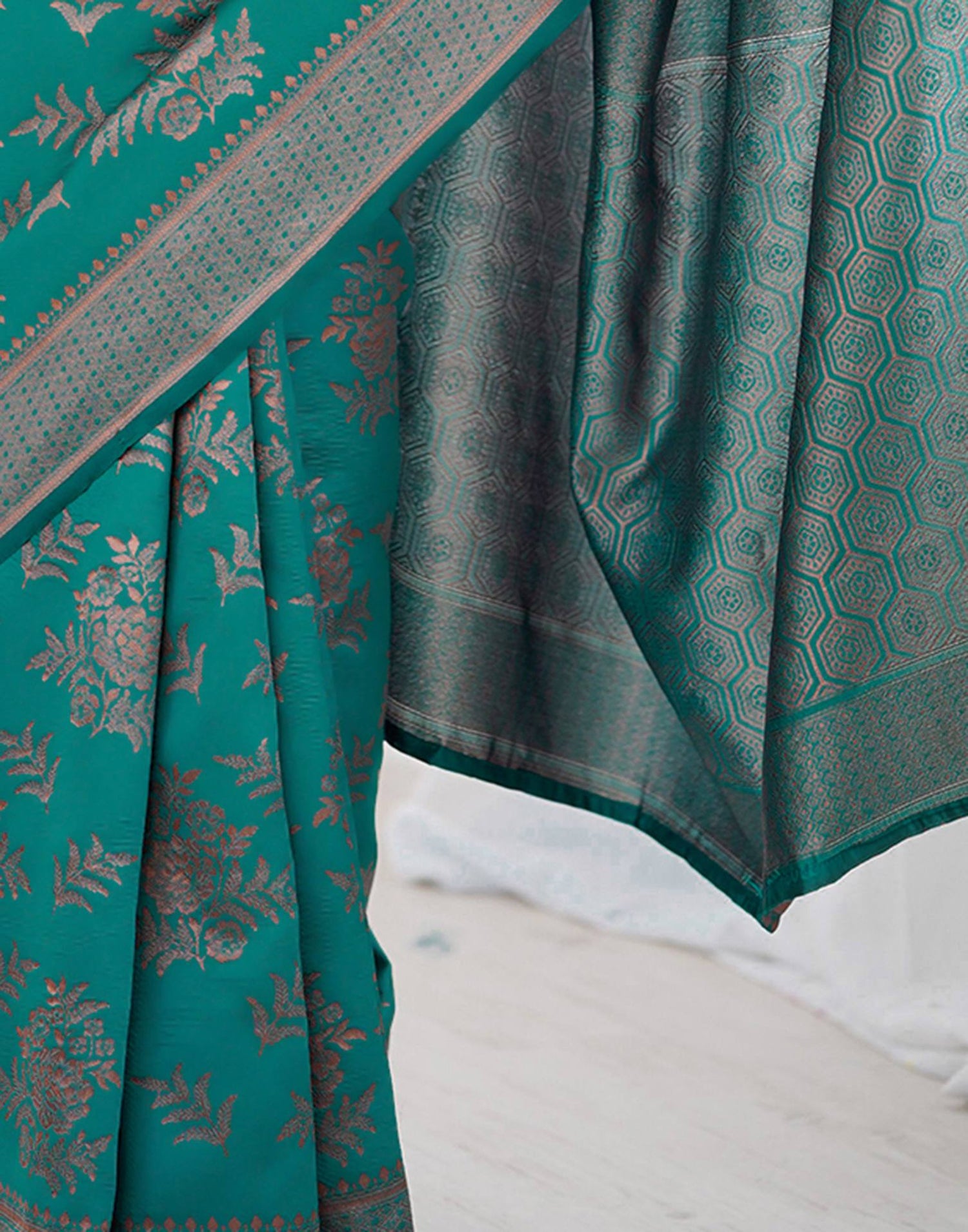 Teal Green Silk Woven Banarasi Saree