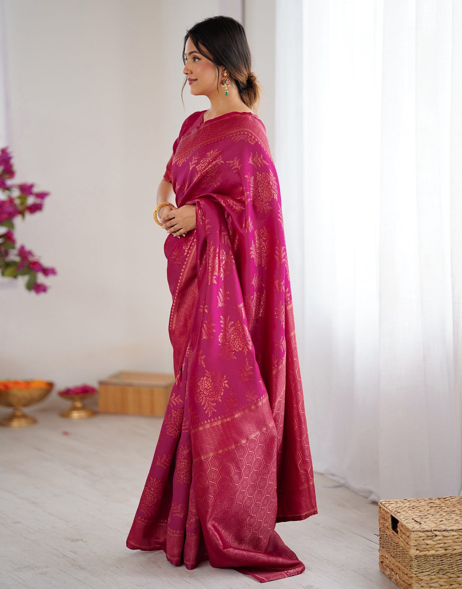 Magenta Silk Woven Banarasi Saree