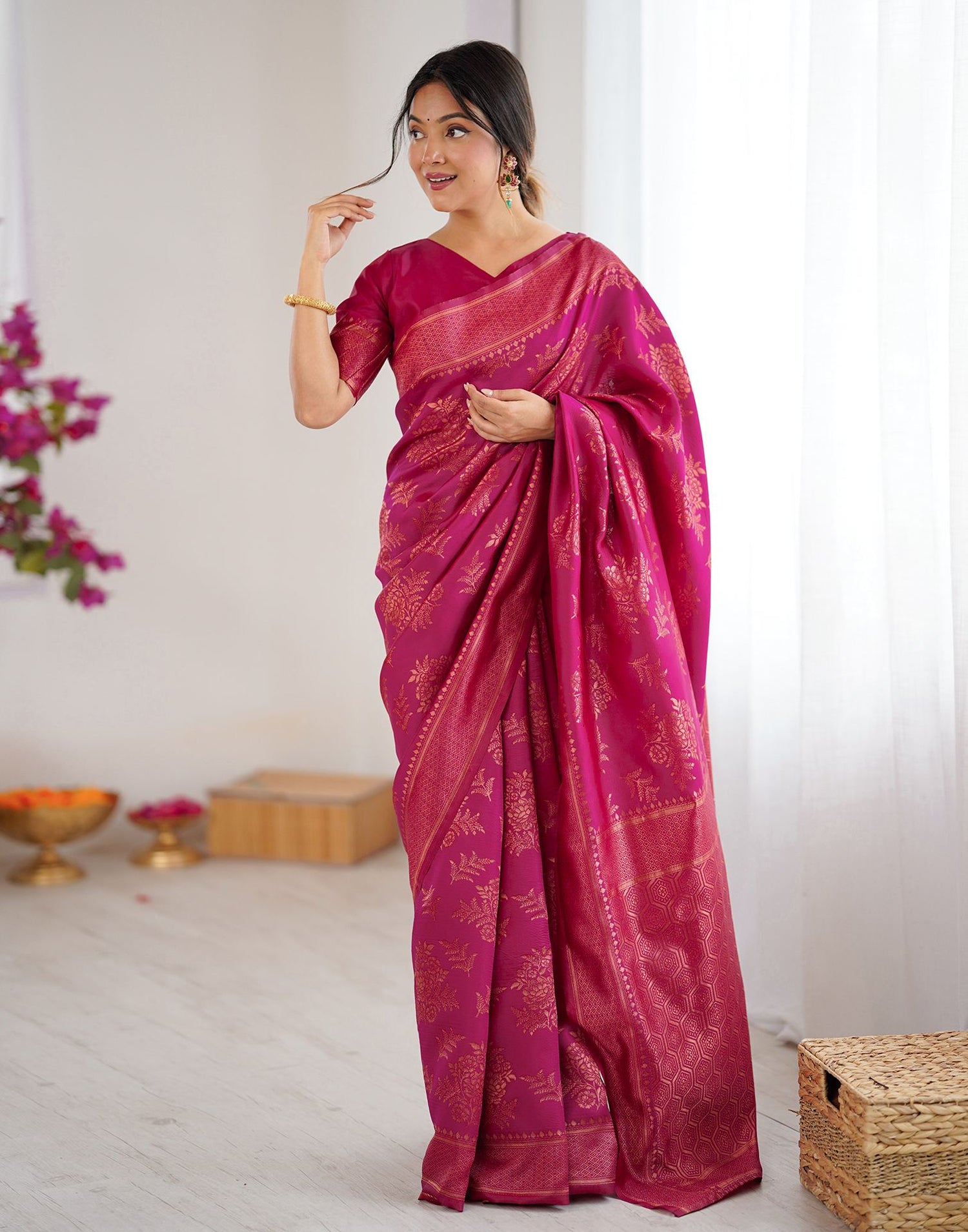 Magenta Silk Woven Banarasi Saree