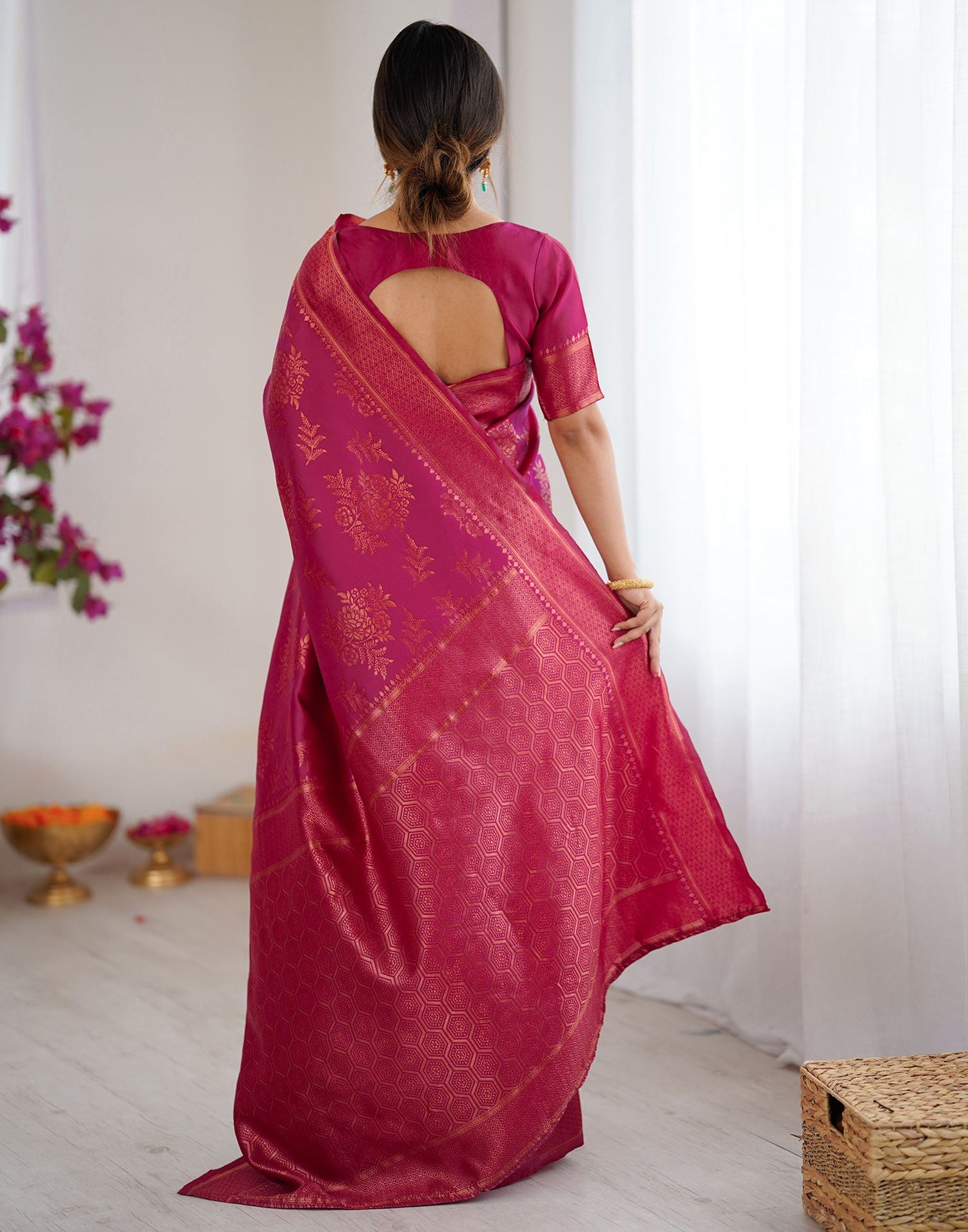Magenta Silk Woven Banarasi Saree