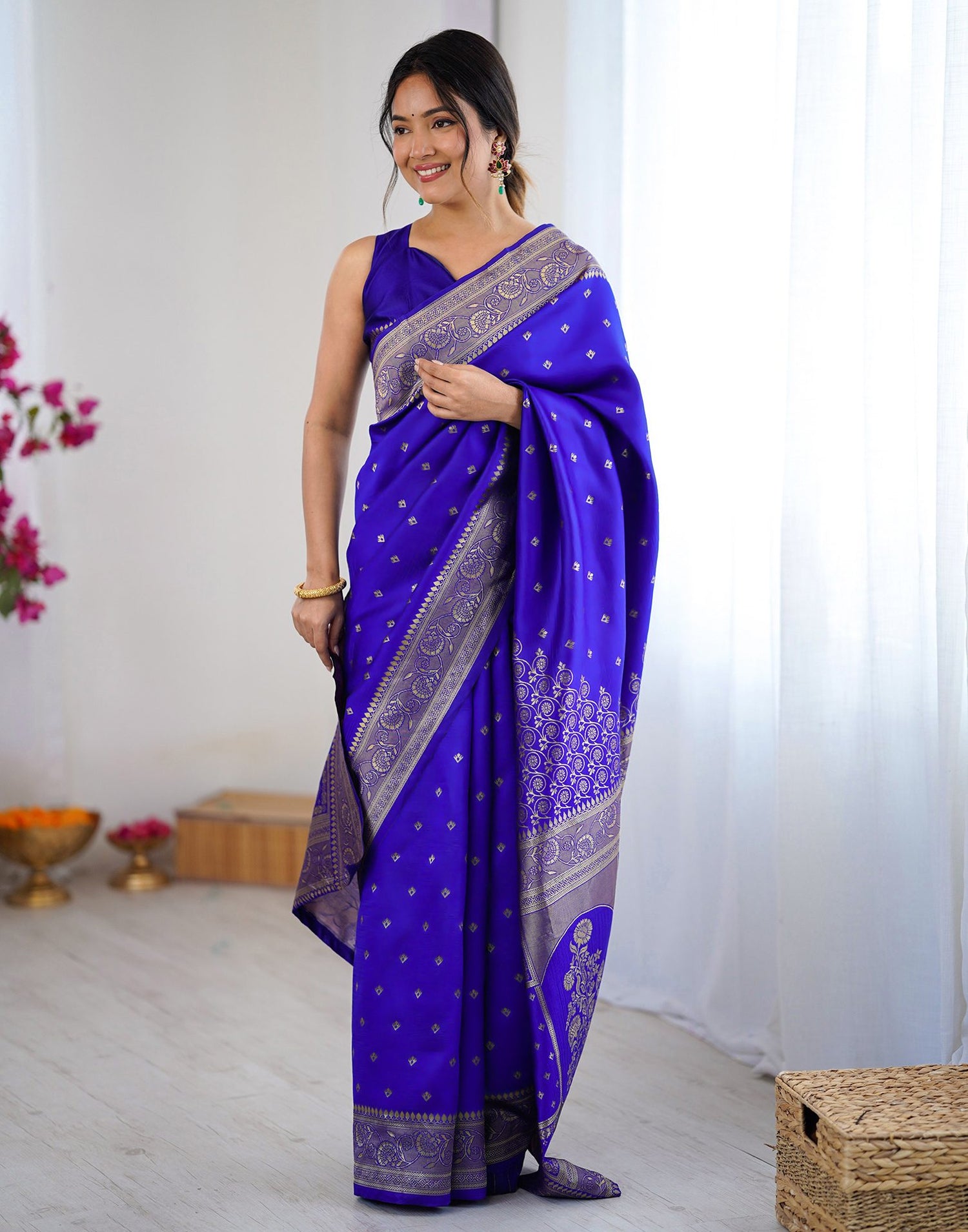 Blue Silk Woven Banarasi Saree