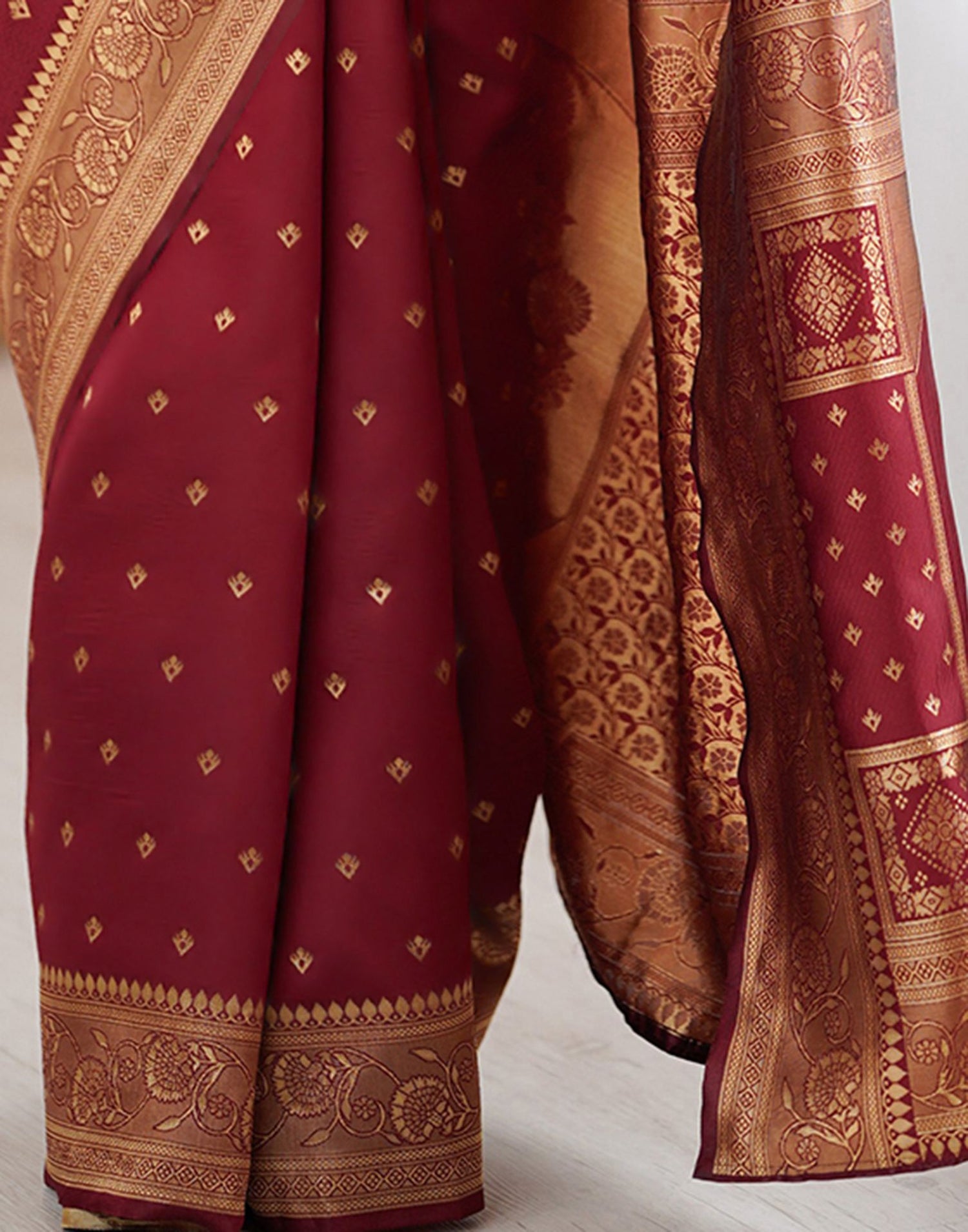 Maroon Silk Woven Banarasi Saree