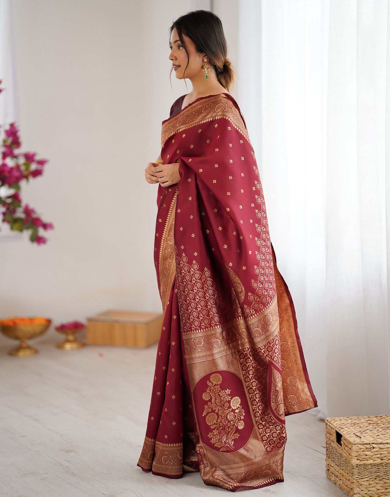 Maroon Silk Woven Banarasi Saree