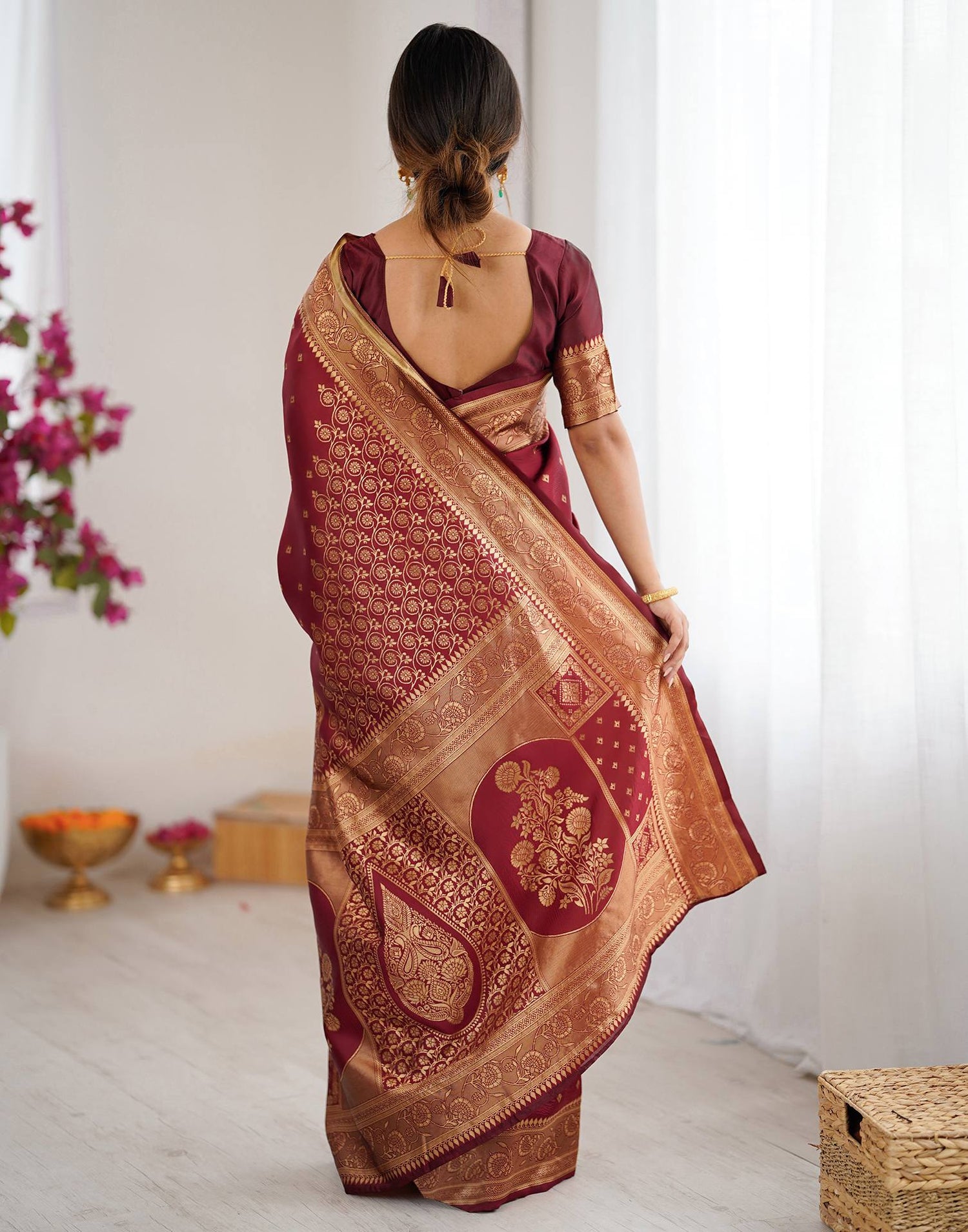 Maroon Silk Woven Banarasi Saree
