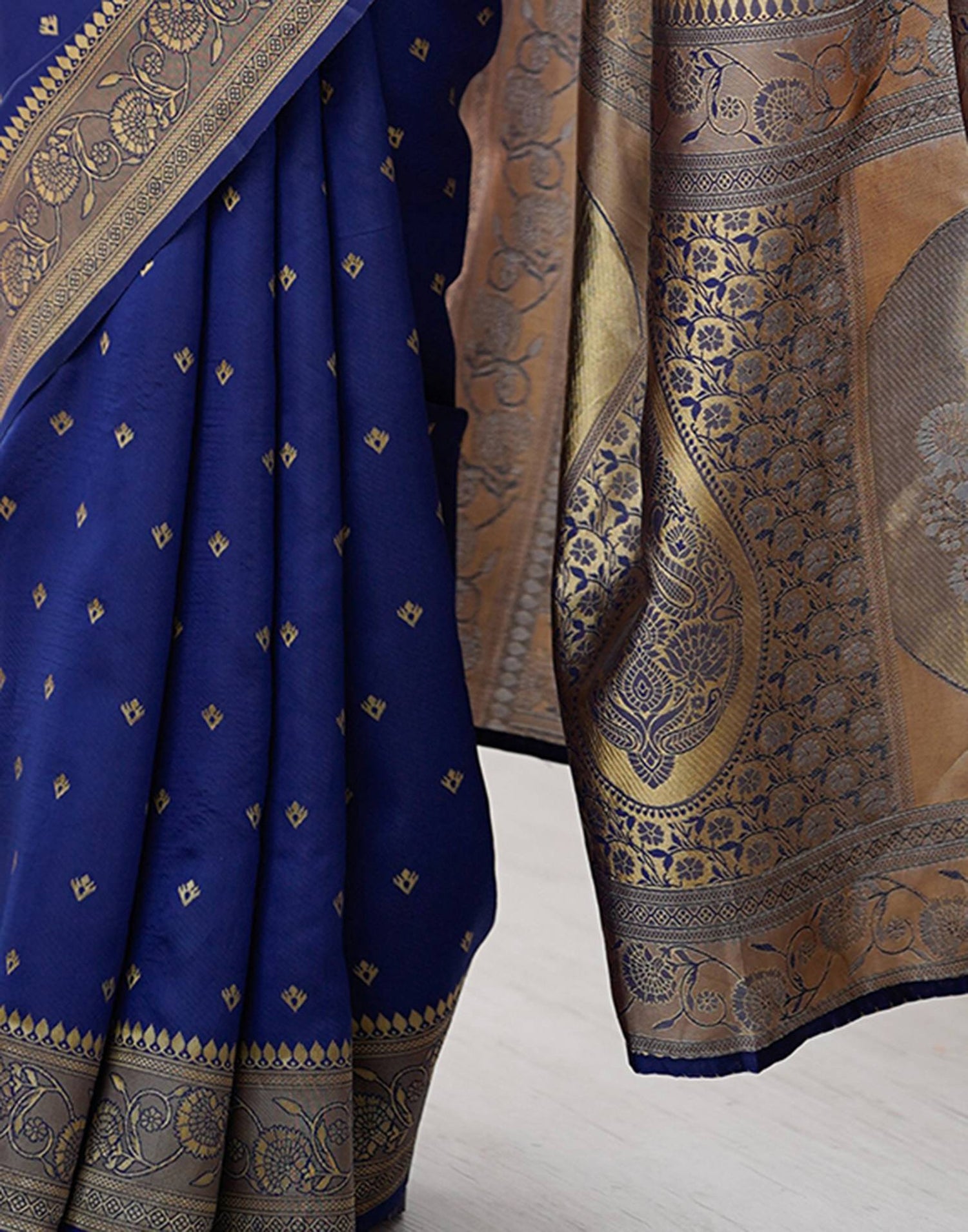 Navy Blue Silk Woven Banarasi Saree