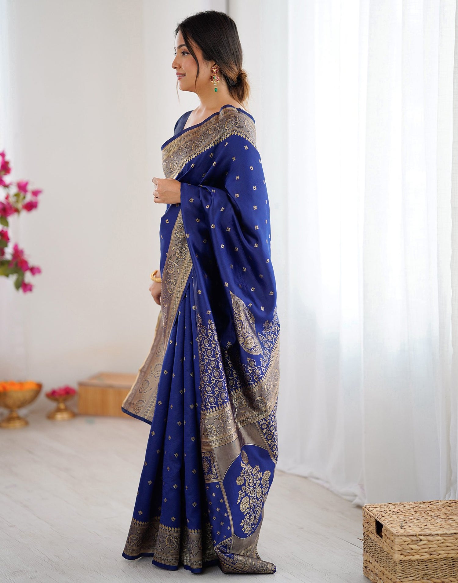 Navy Blue Silk Woven Banarasi Saree