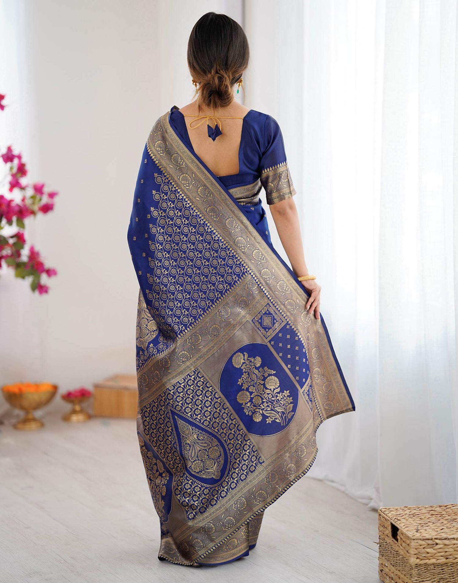Navy Blue Silk Woven Banarasi Saree