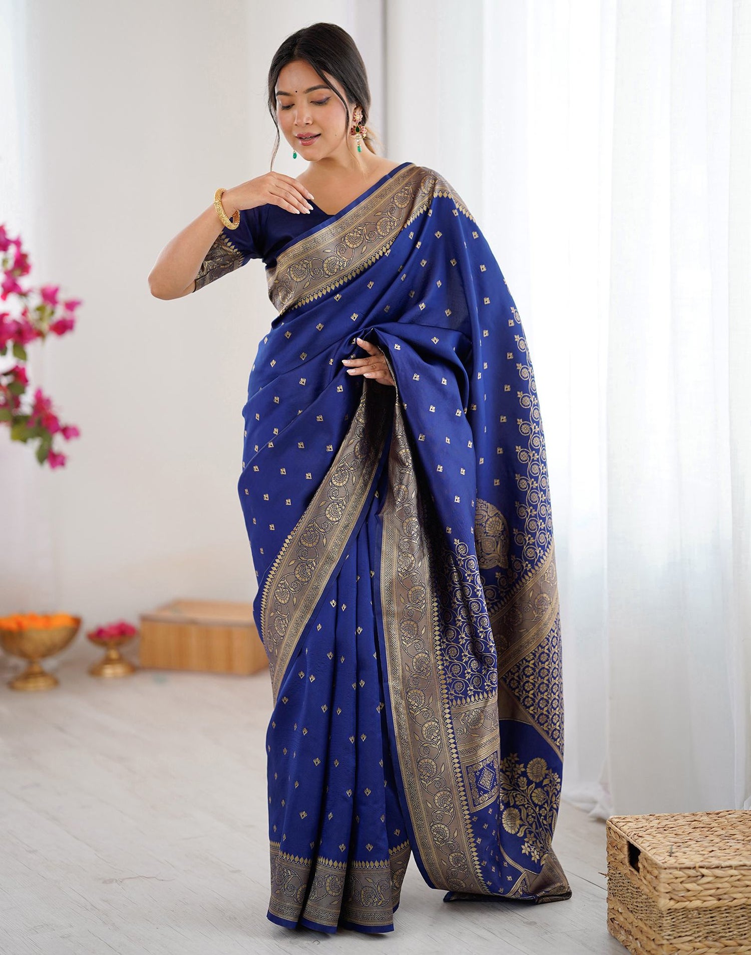 Navy Blue Silk Woven Banarasi Saree