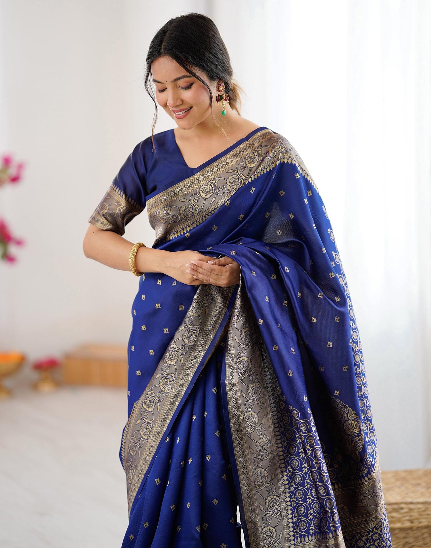 Navy Blue Silk Woven Banarasi Saree