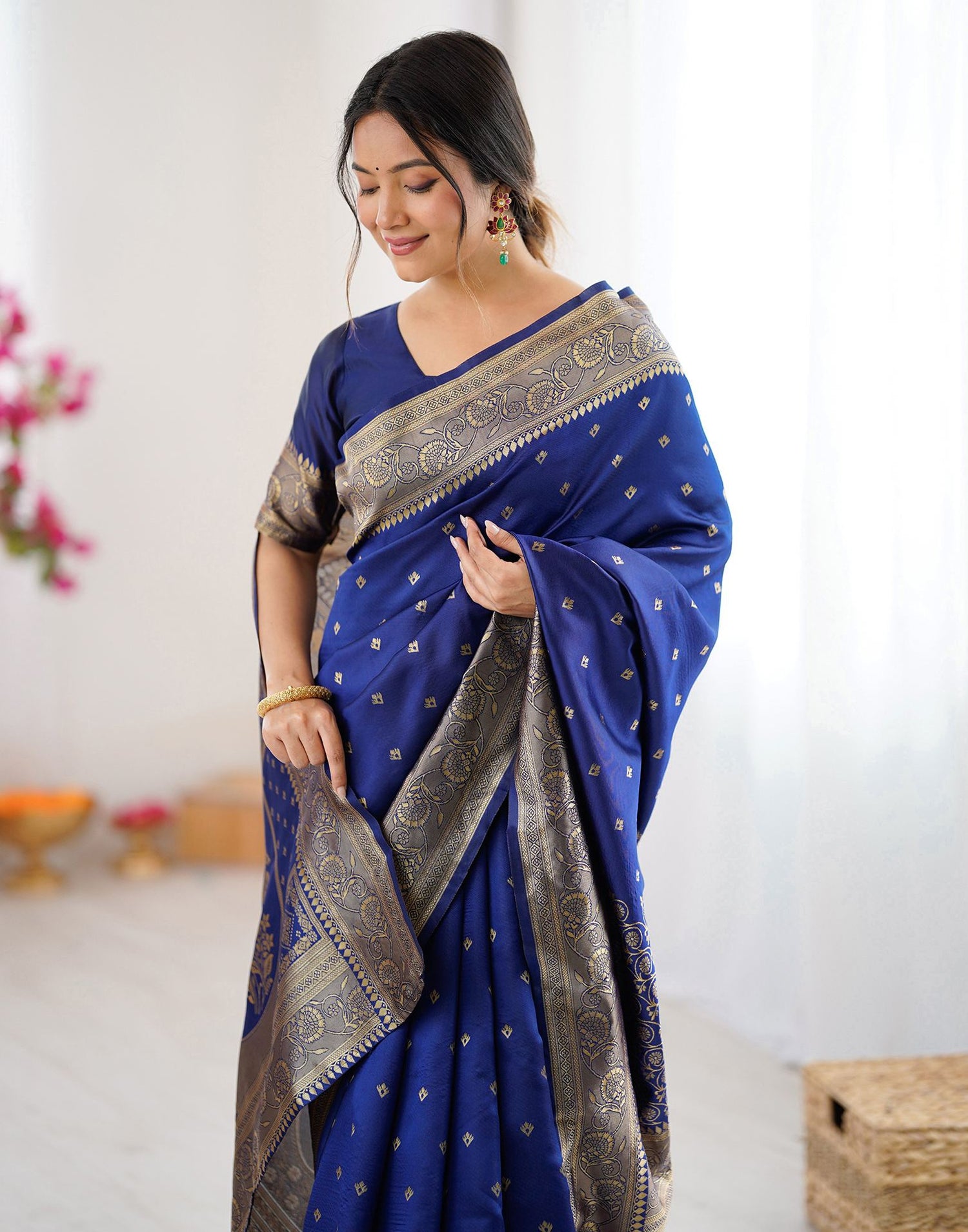 Navy Blue Silk Woven Banarasi Saree