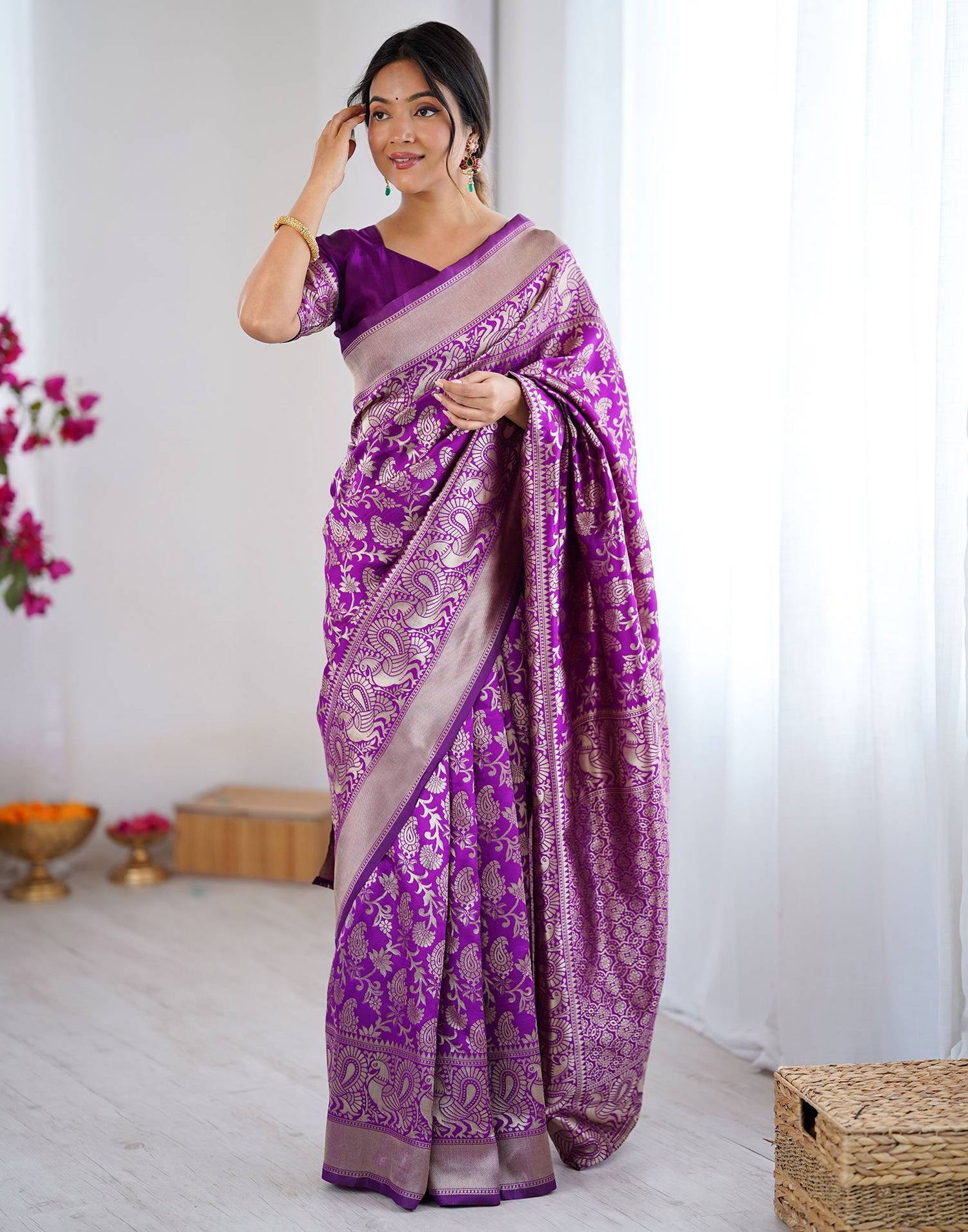 Purple Silk Woven Banarasi Saree