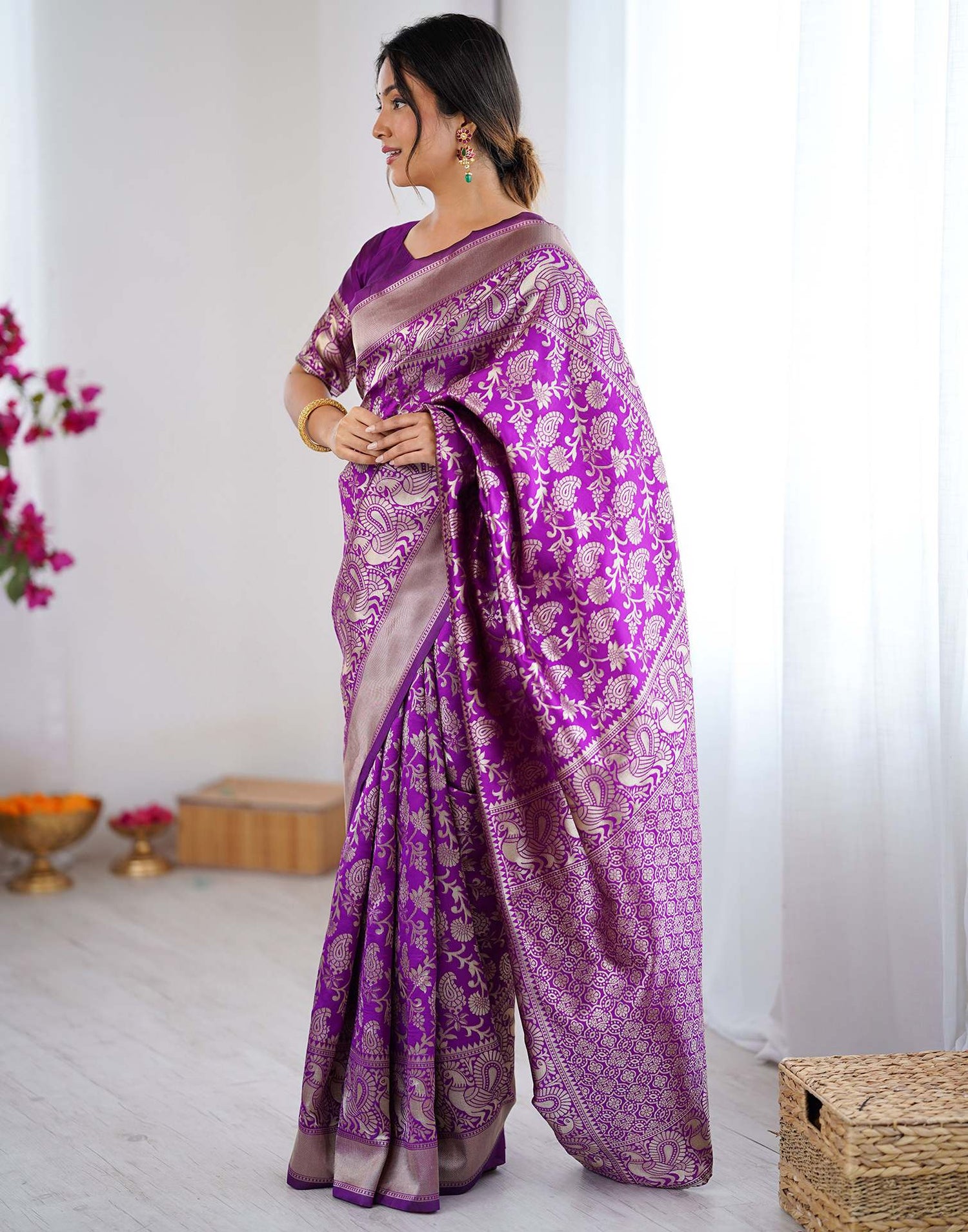 Purple Silk Woven Banarasi Saree