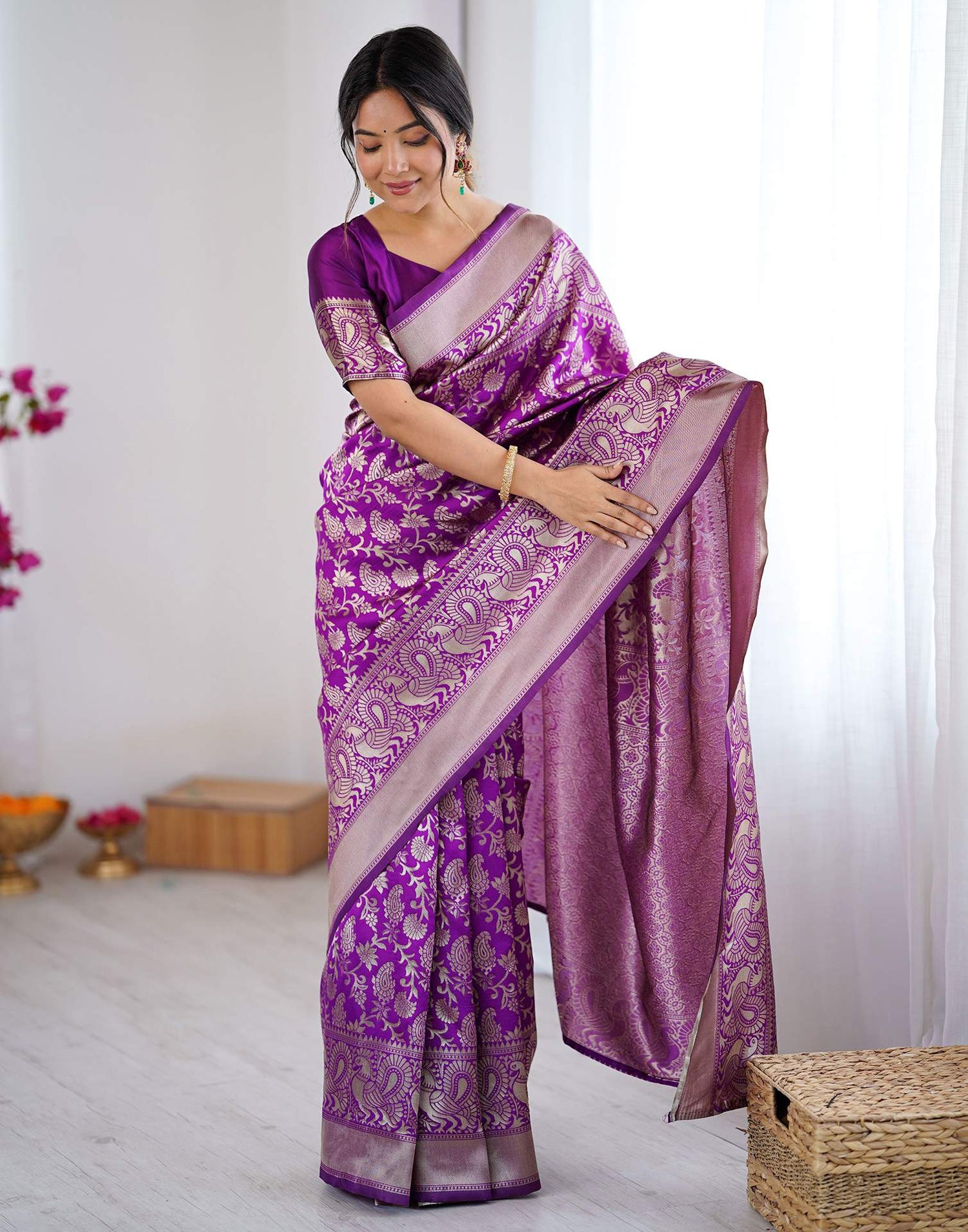 Purple Silk Woven Banarasi Saree