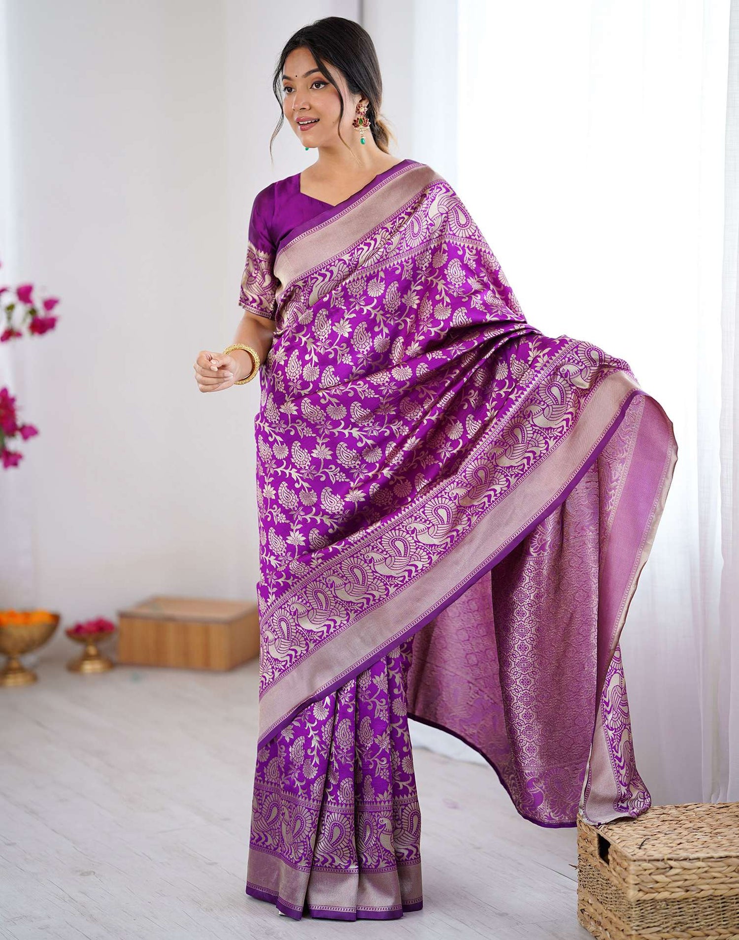 Purple Silk Woven Banarasi Saree