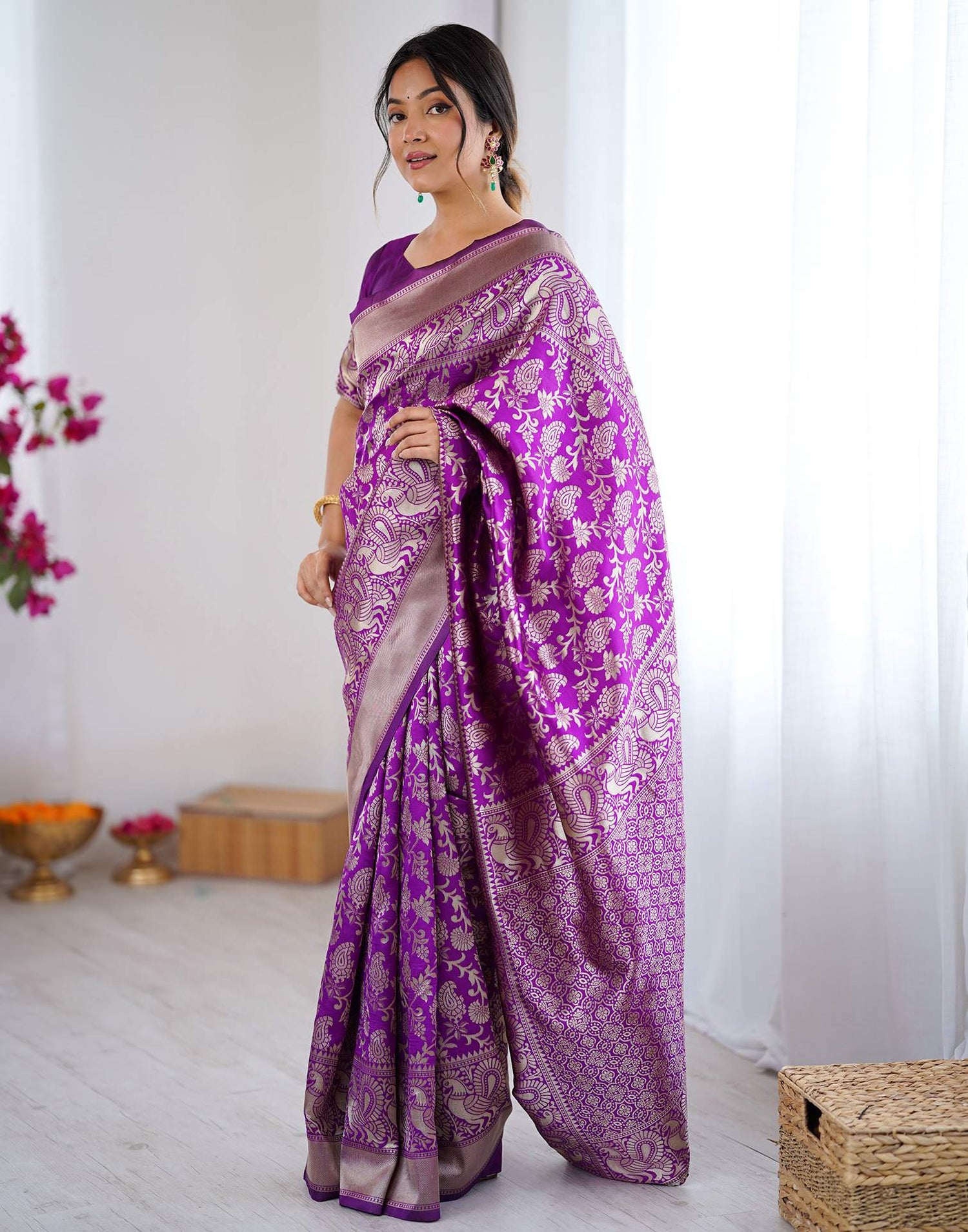Purple Silk Woven Banarasi Saree