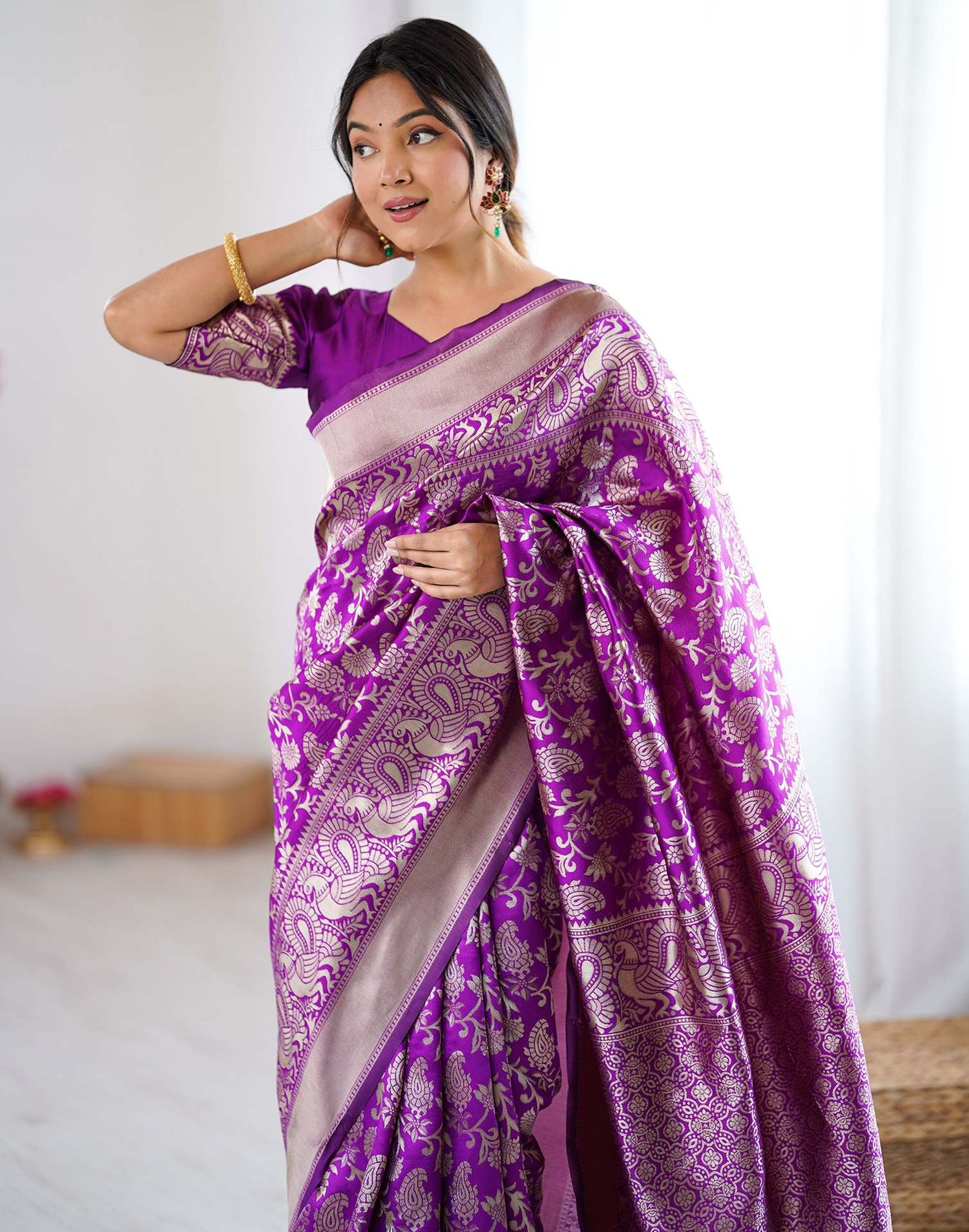 Purple Silk Woven Banarasi Saree