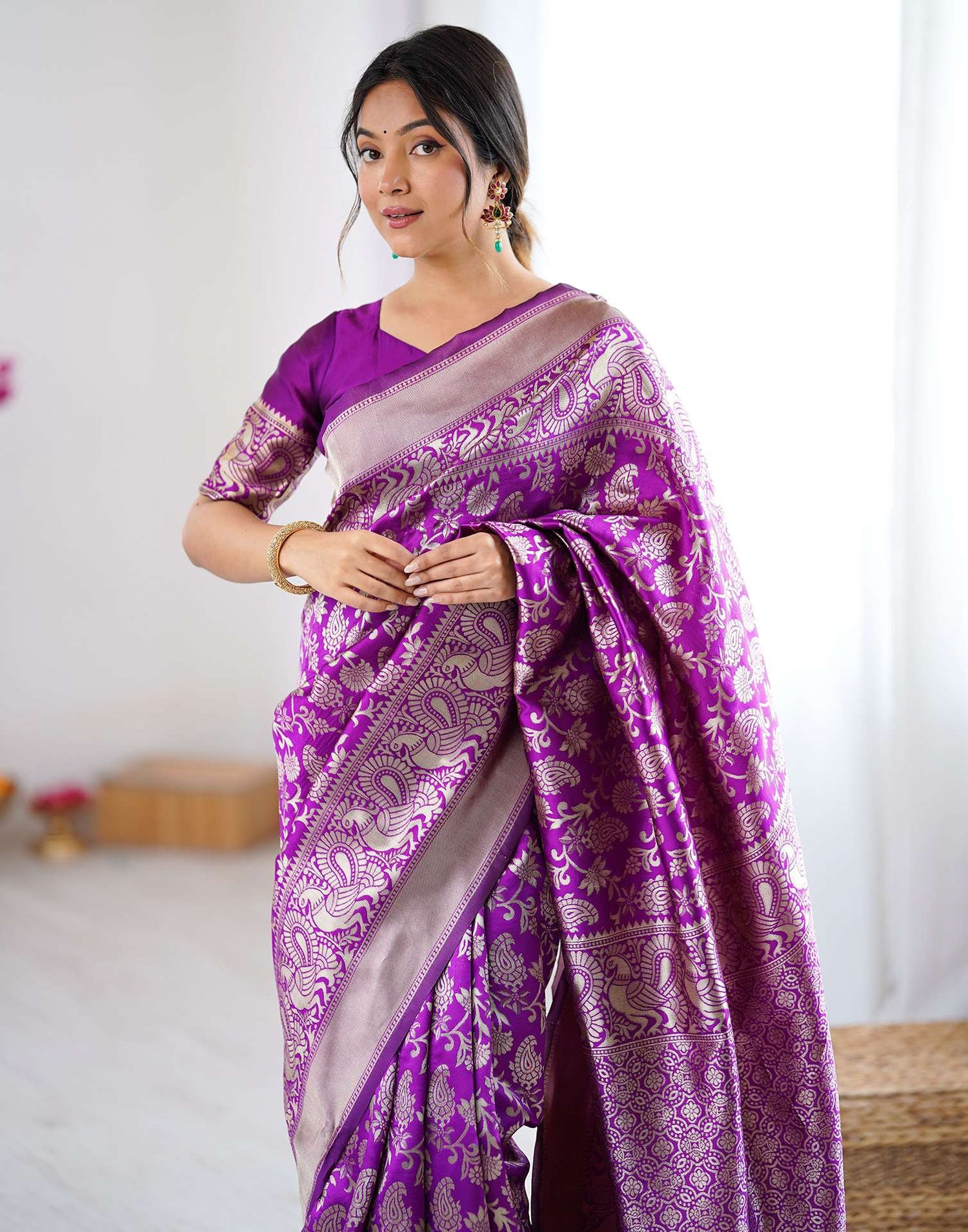 Purple Silk Woven Banarasi Saree