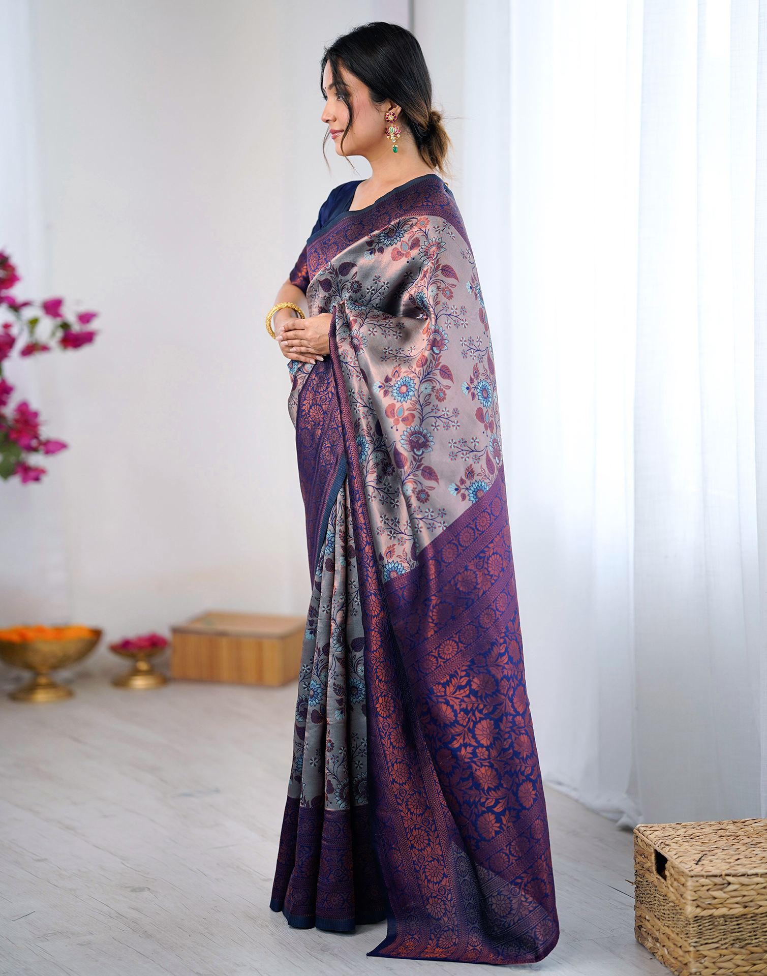 Grey Silk Woven Saree