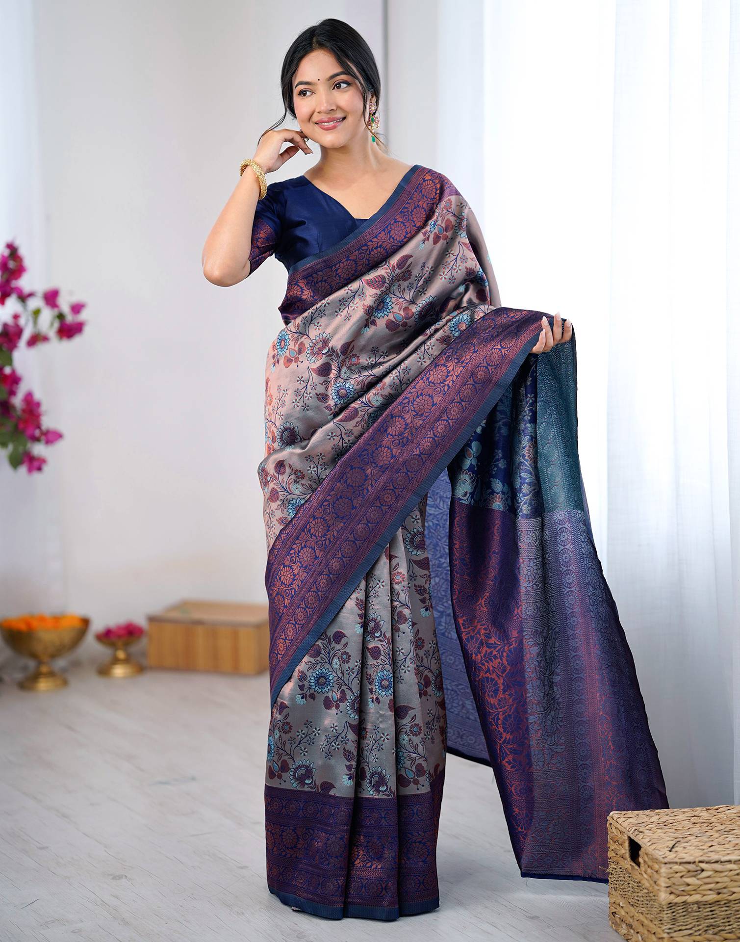 Grey Silk Woven Saree