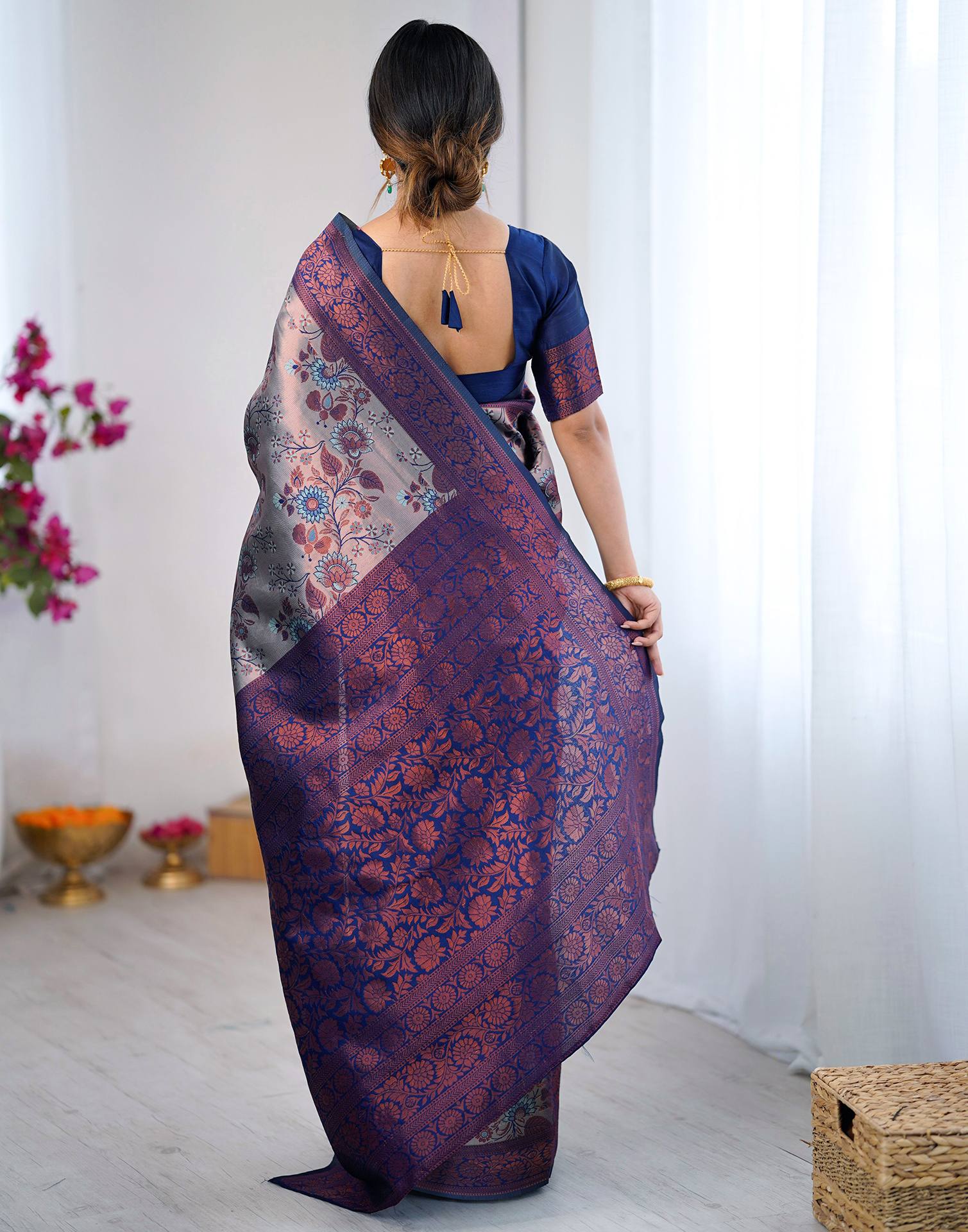 Grey Silk Woven Saree