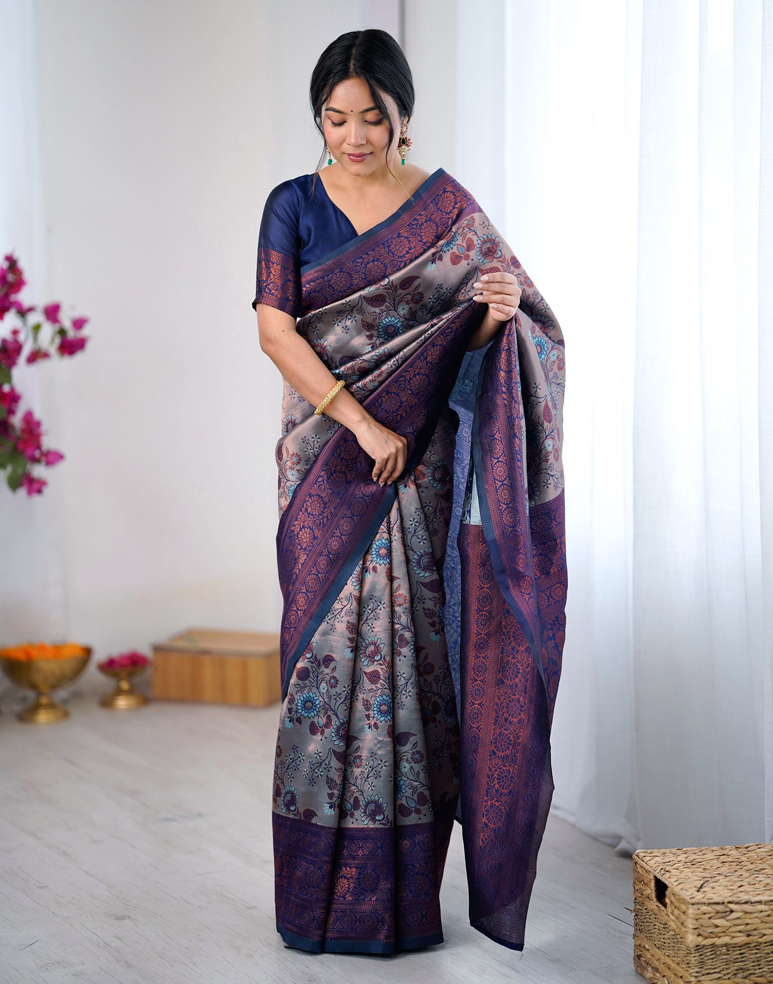 Grey Silk Woven Saree