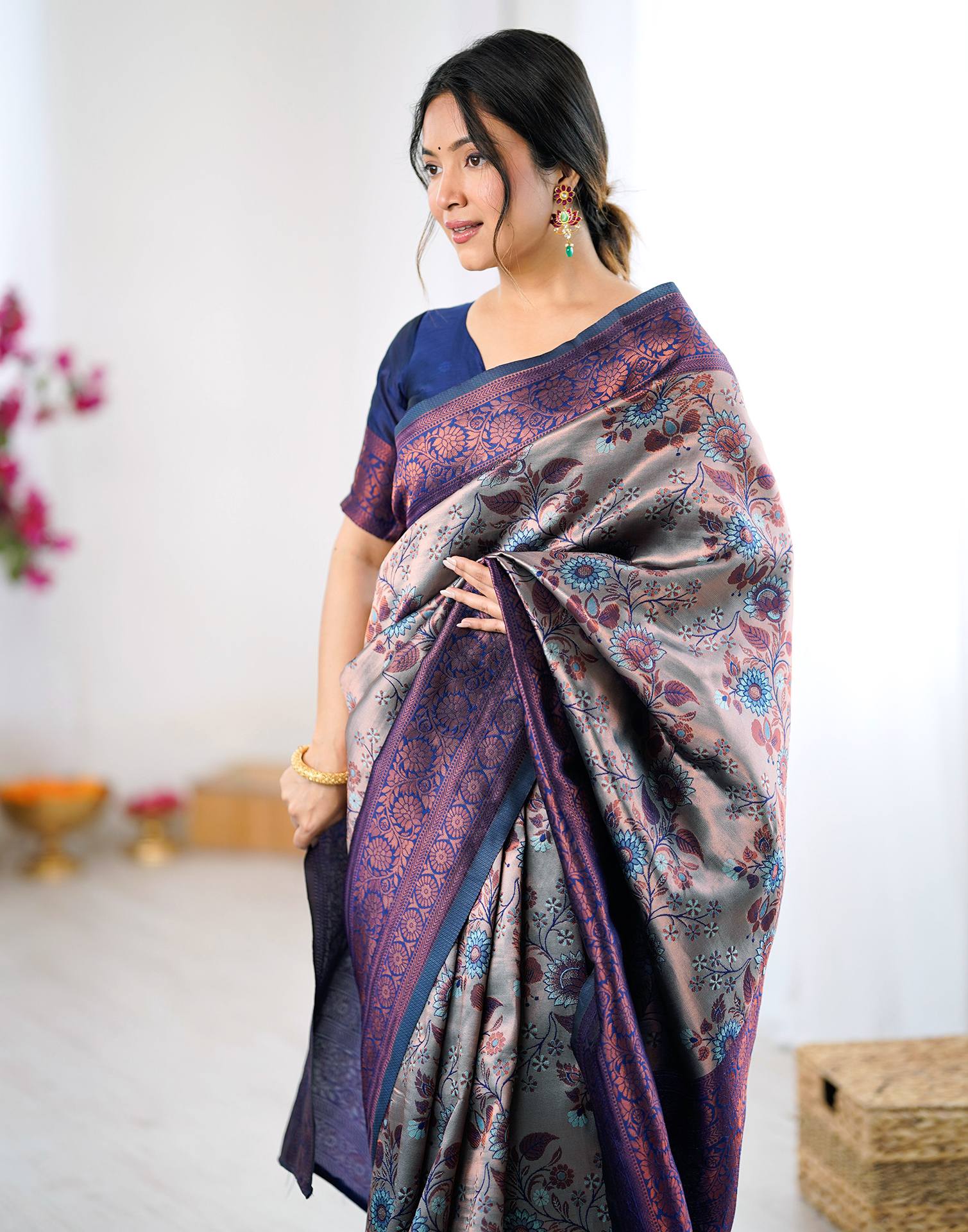 Grey Silk Woven Saree