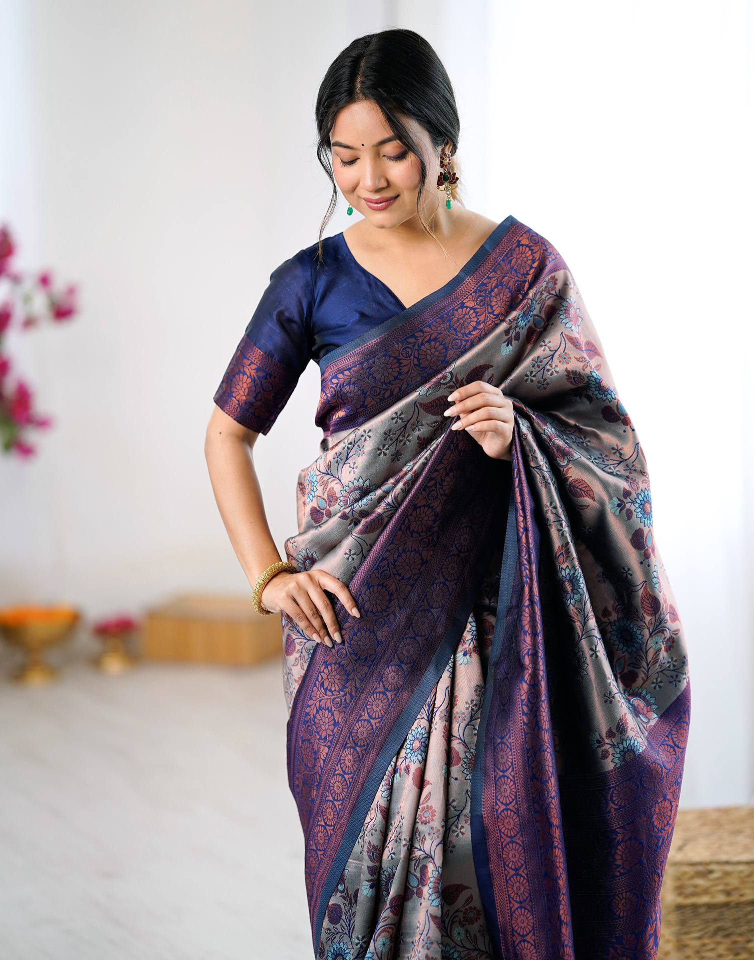 Grey Silk Woven Saree