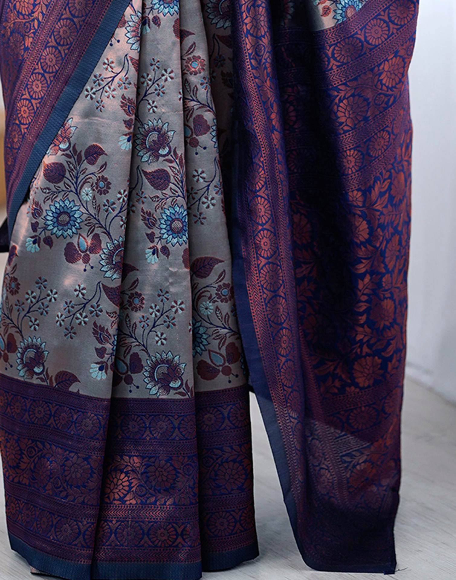 Grey Silk Woven Saree