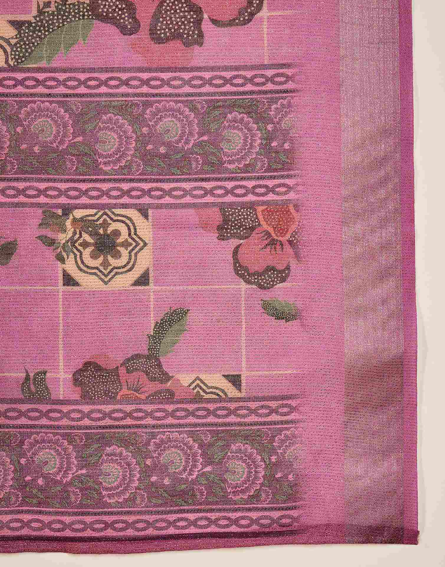 Light Pink Cotton Floral Printed Saree