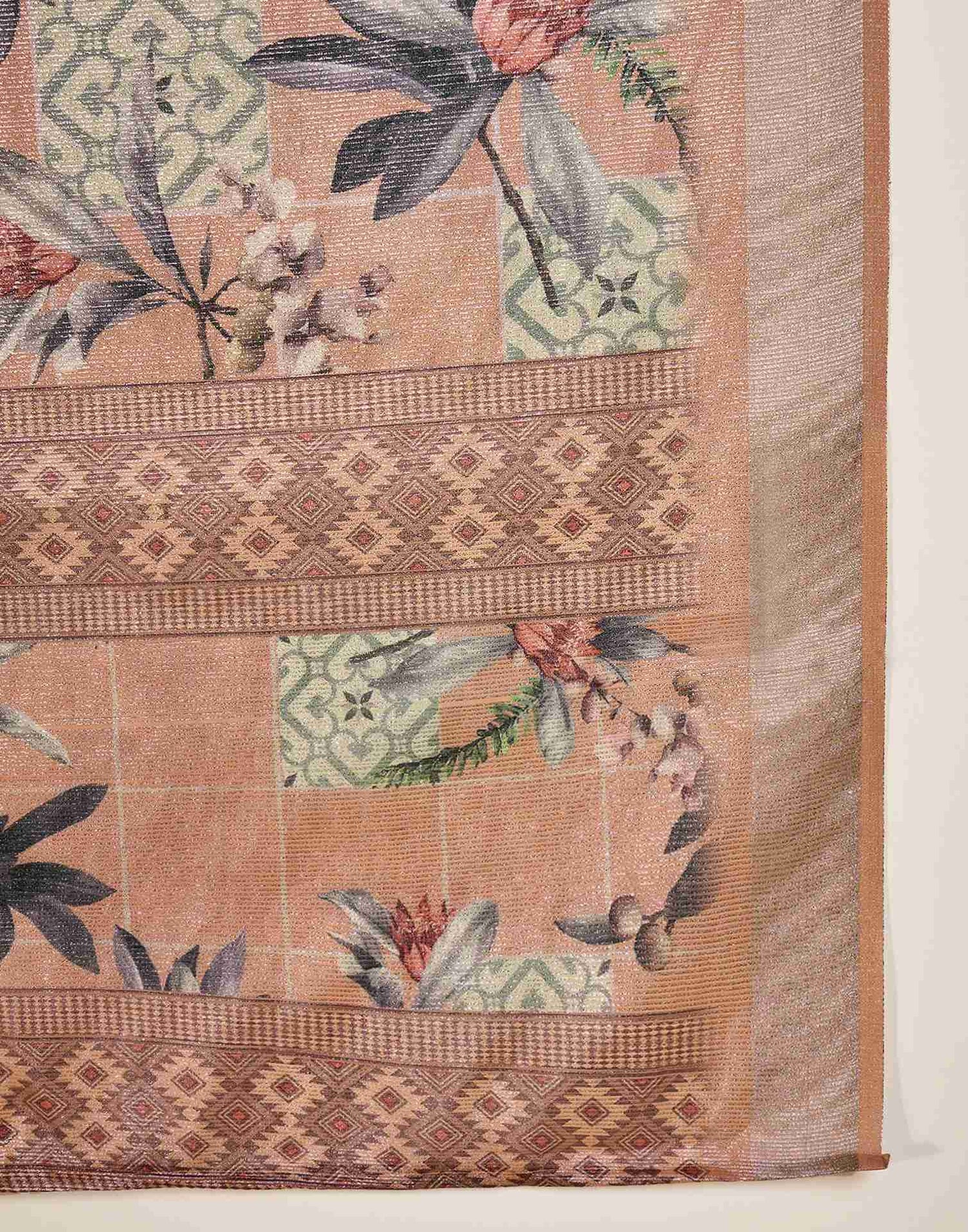 Light Brown Cotton Floral Printed Saree