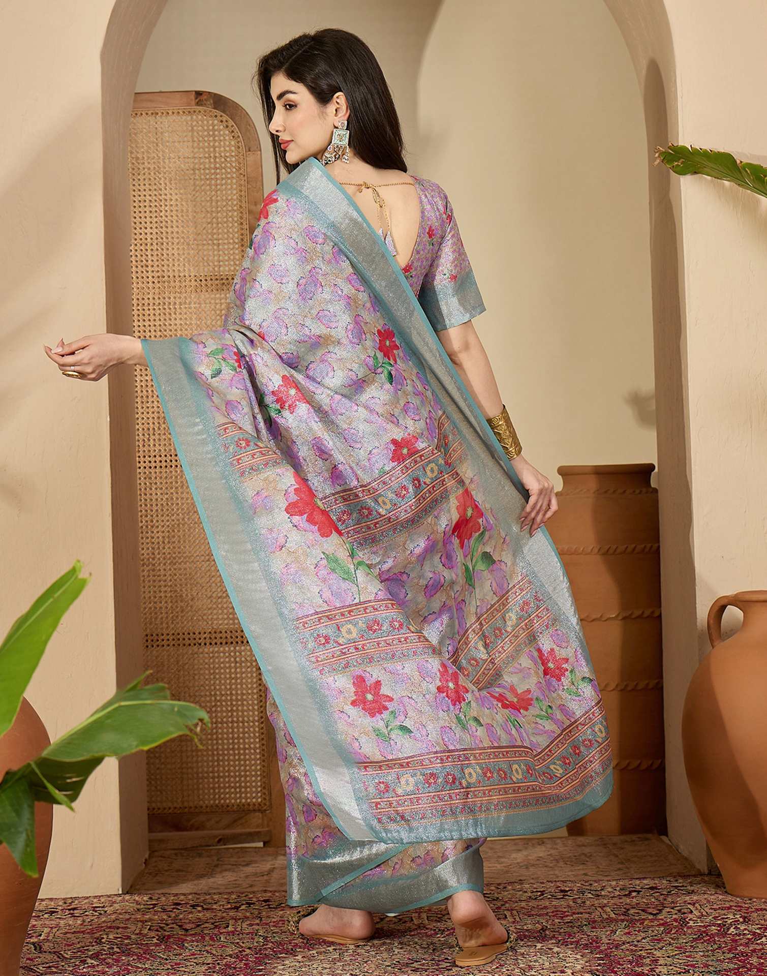 Multicoloured Cotton Floral Printed Saree