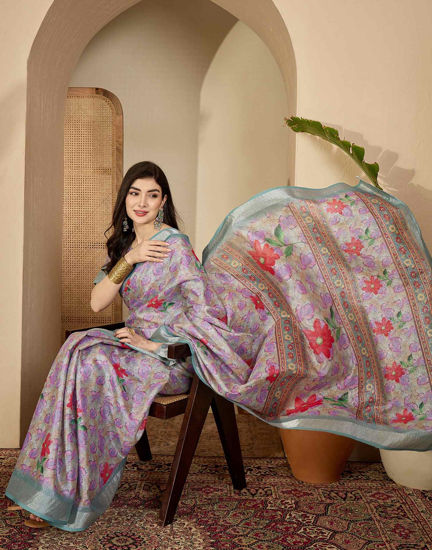 Multicoloured Cotton Floral Printed Saree