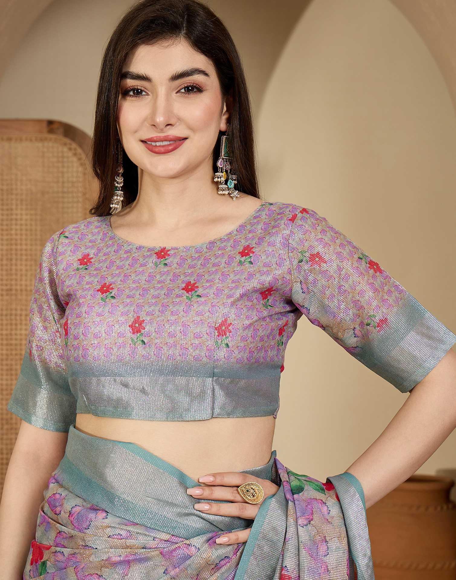 Multicoloured Cotton Floral Printed Saree
