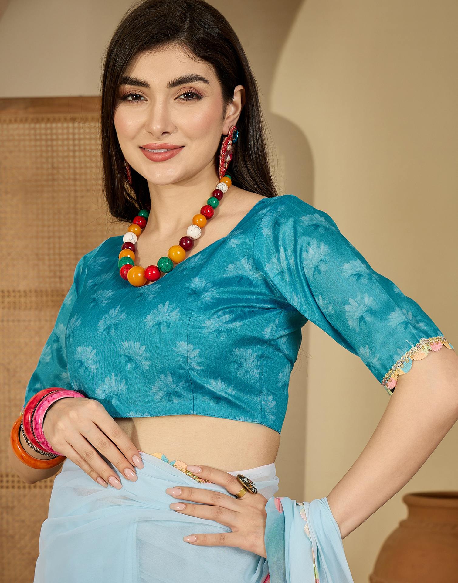 Sky Blue Georgette Floral Printed Saree