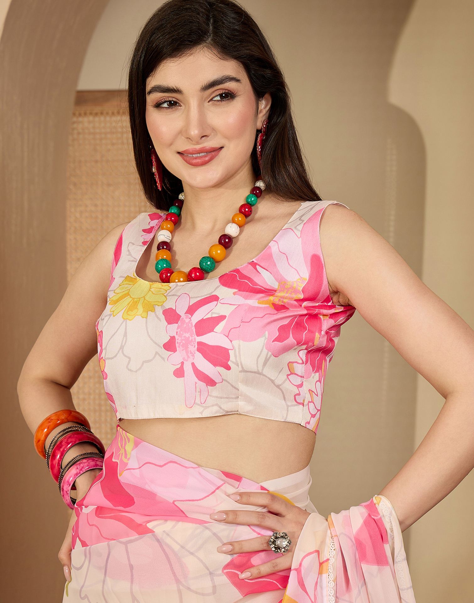 Yellow Georgette Printed Saree