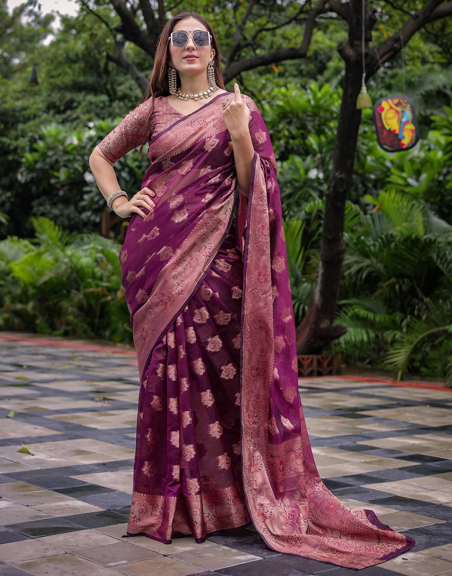 Dark Purple Chanderi Silk Woven Banarasi Saree
