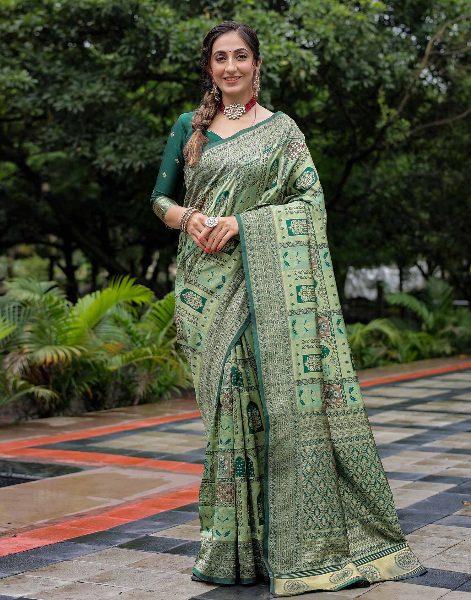 Pista Green Silk Woven Saree