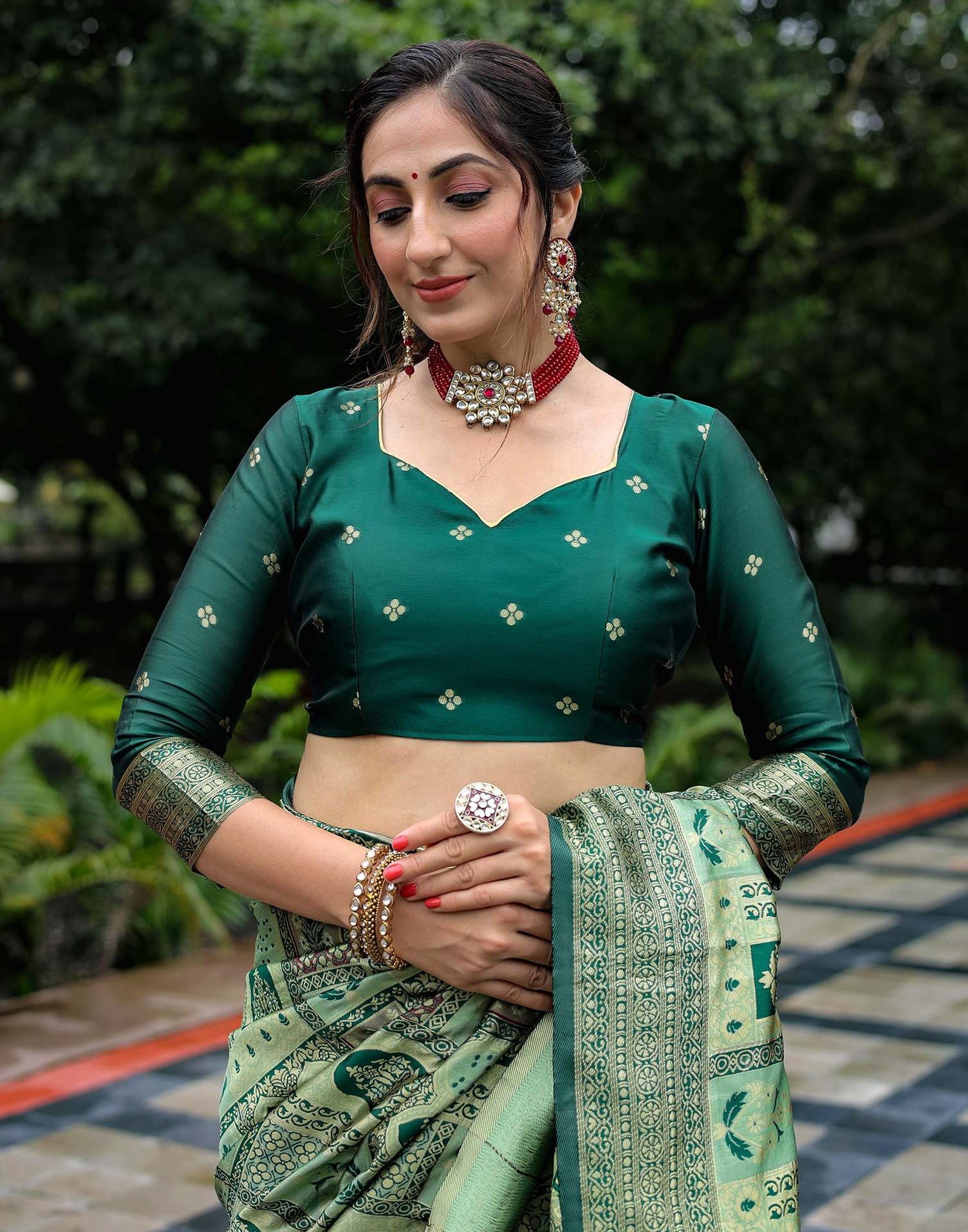 Pista Green Silk Woven Saree