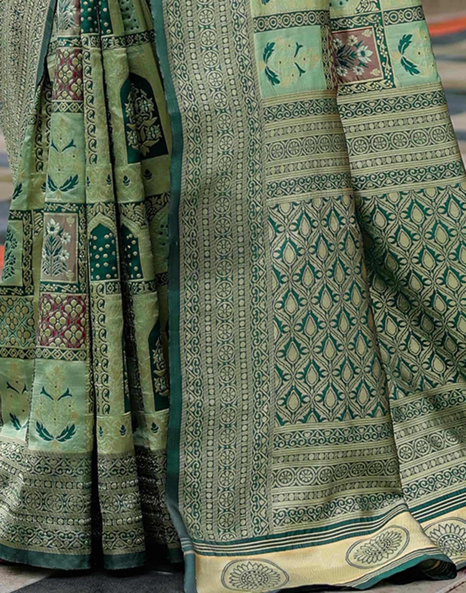 Pista Green Silk Woven Saree