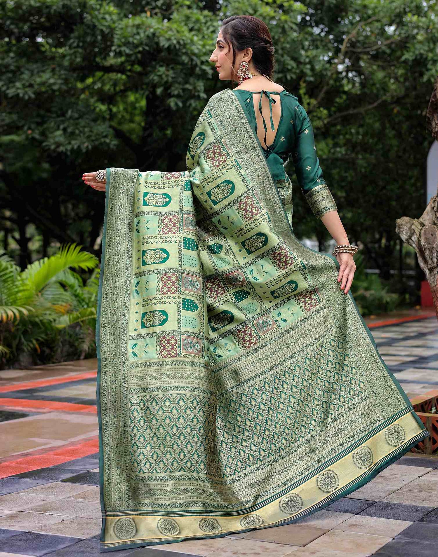 Pista Green Silk Woven Saree