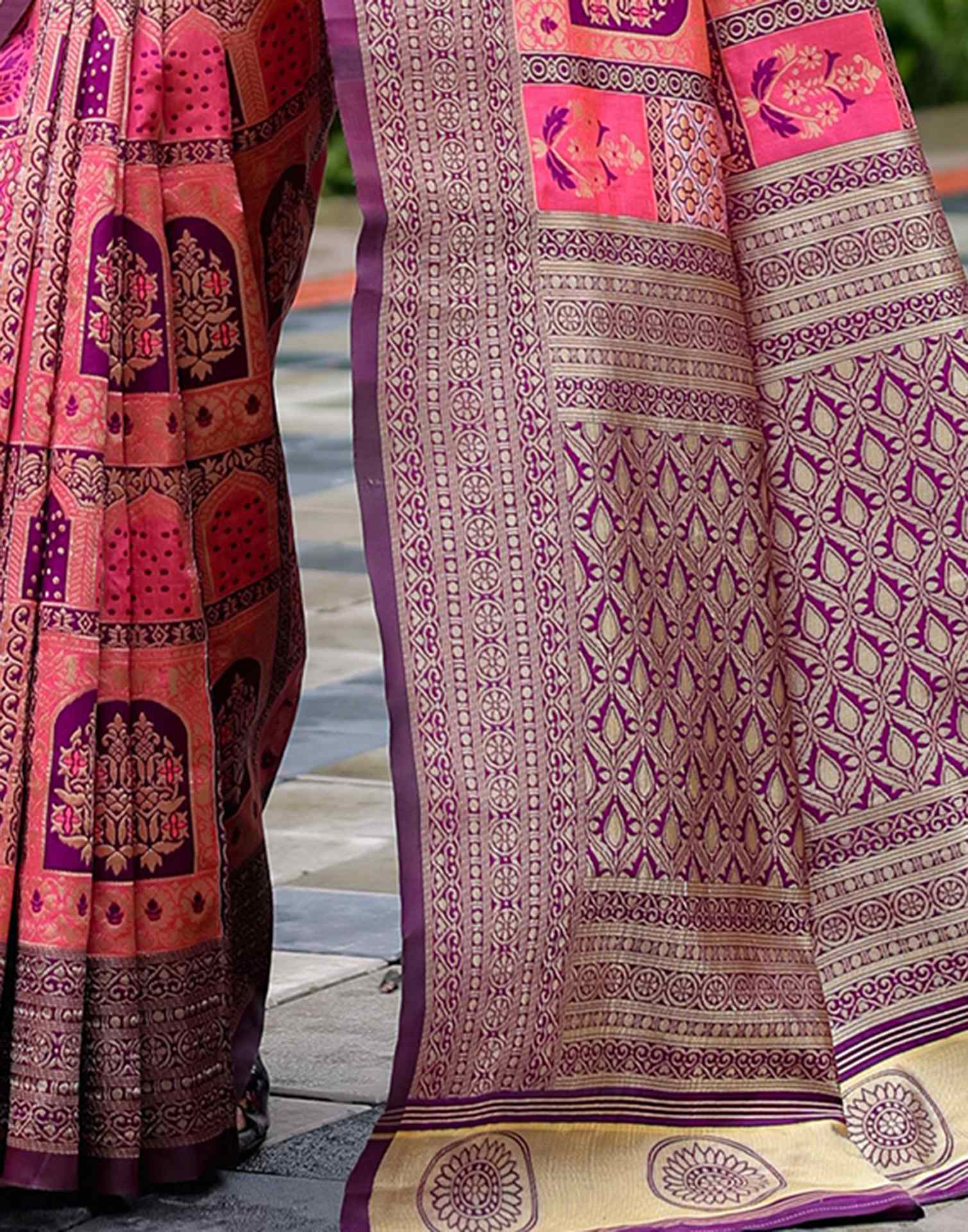 Coral Pink Silk Woven Saree