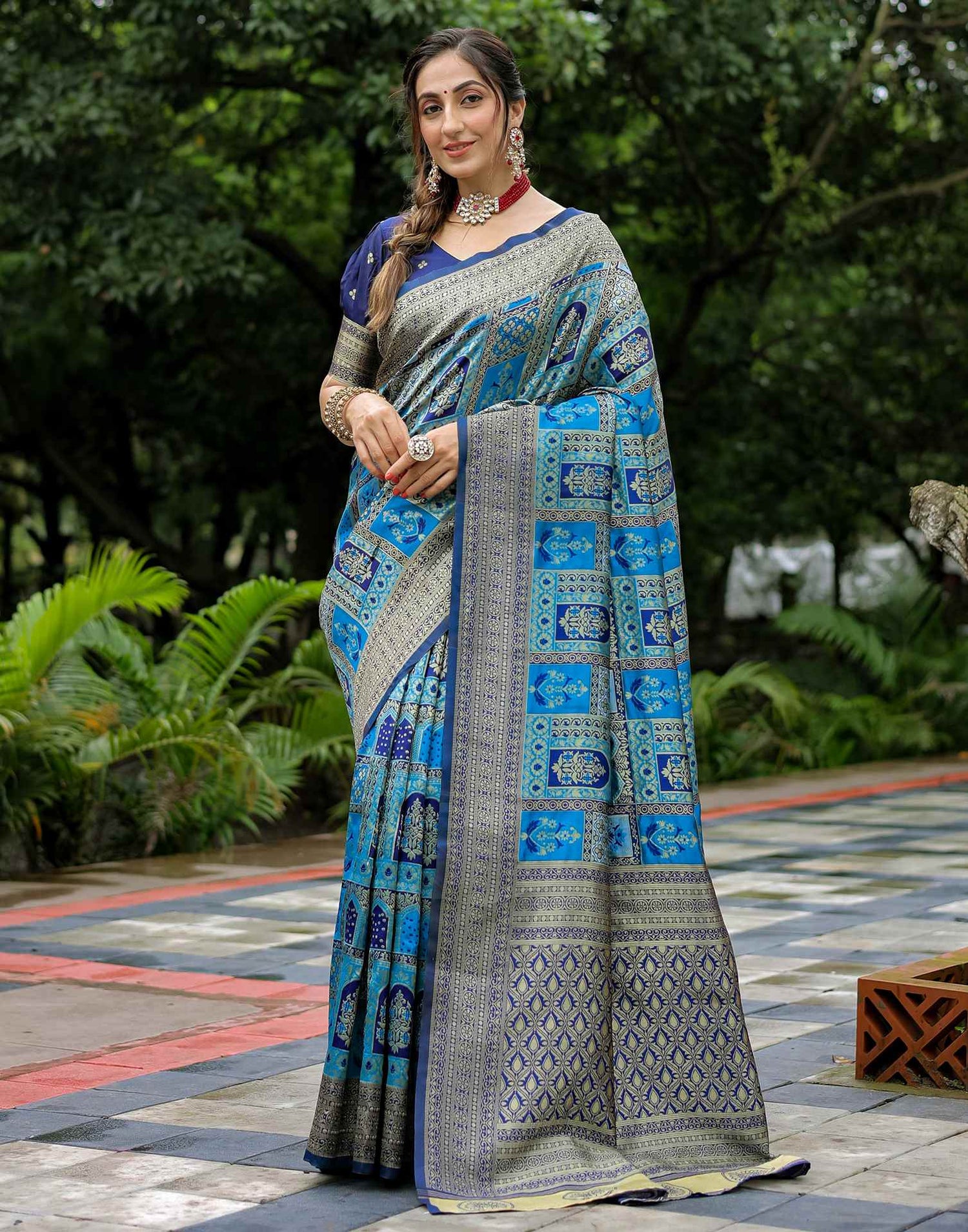 Teal Blue Silk Woven Saree