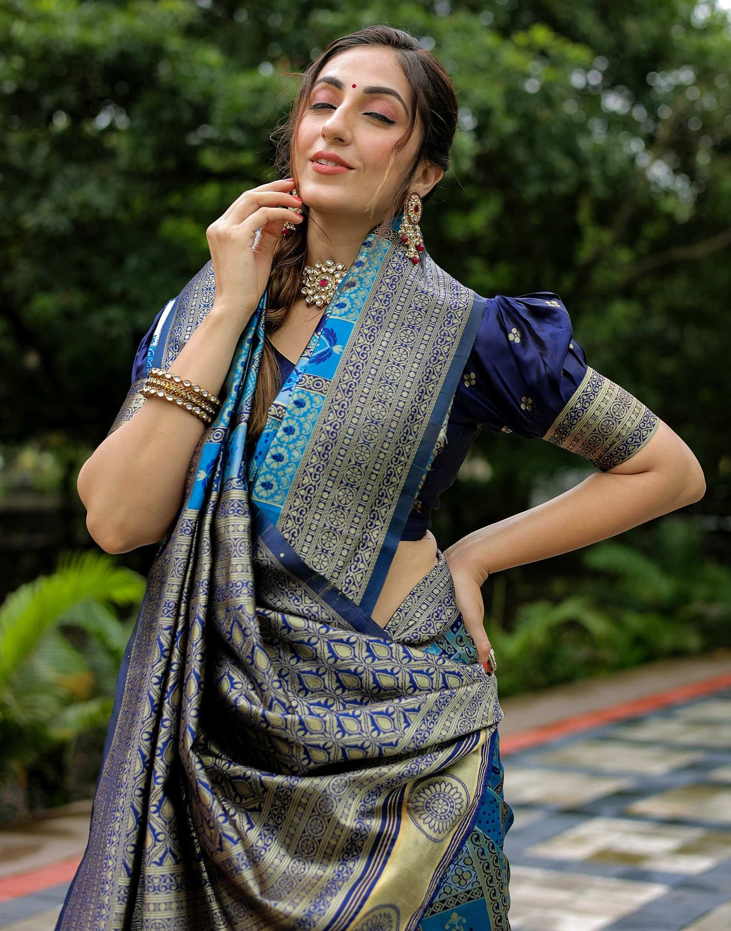 Teal Blue Silk Woven Saree