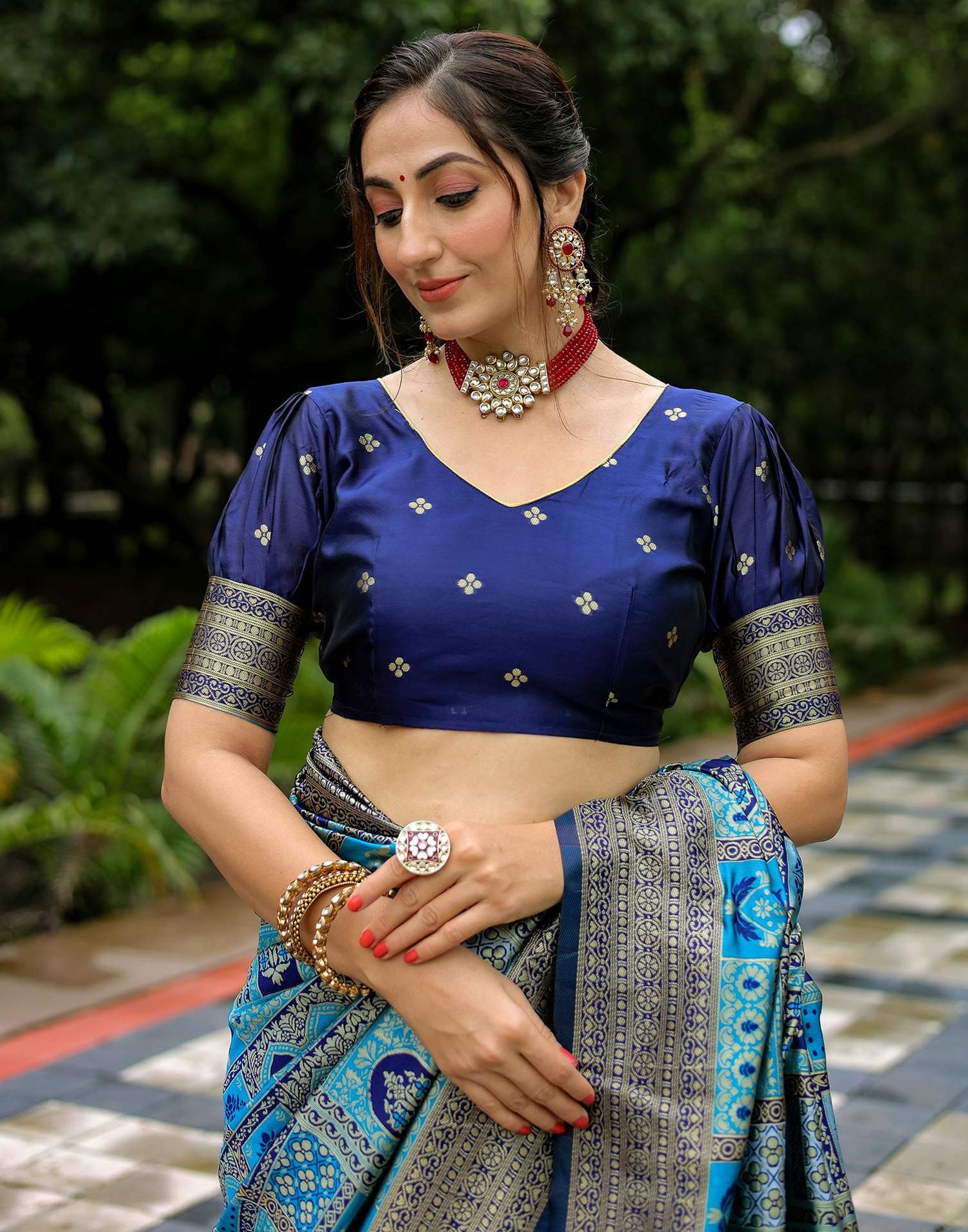 Teal Blue Silk Woven Saree