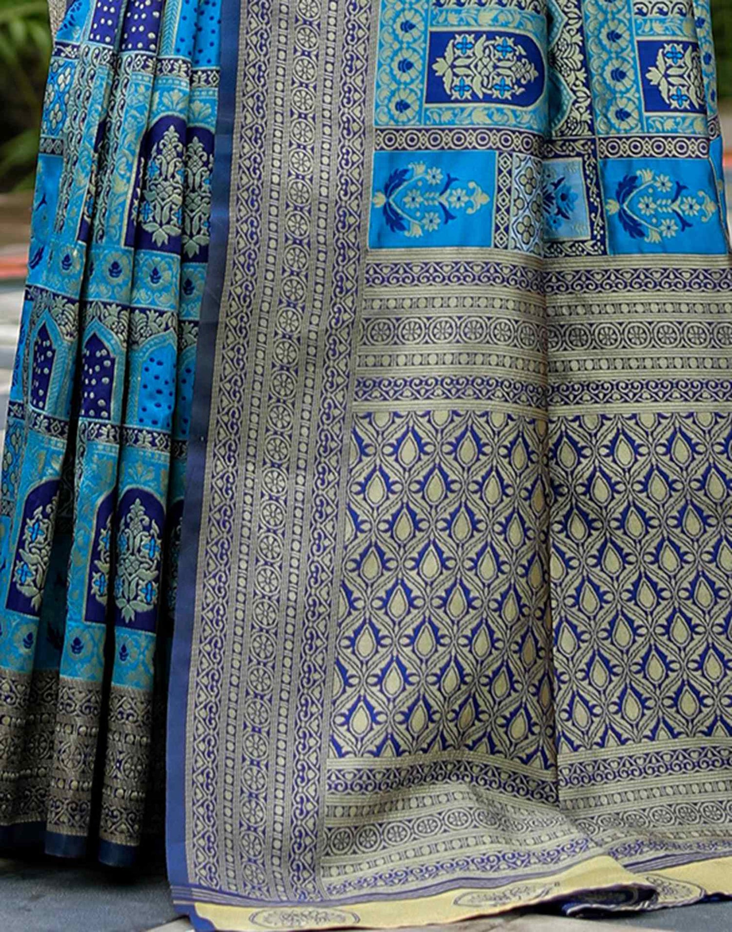 Teal Blue Silk Woven Saree